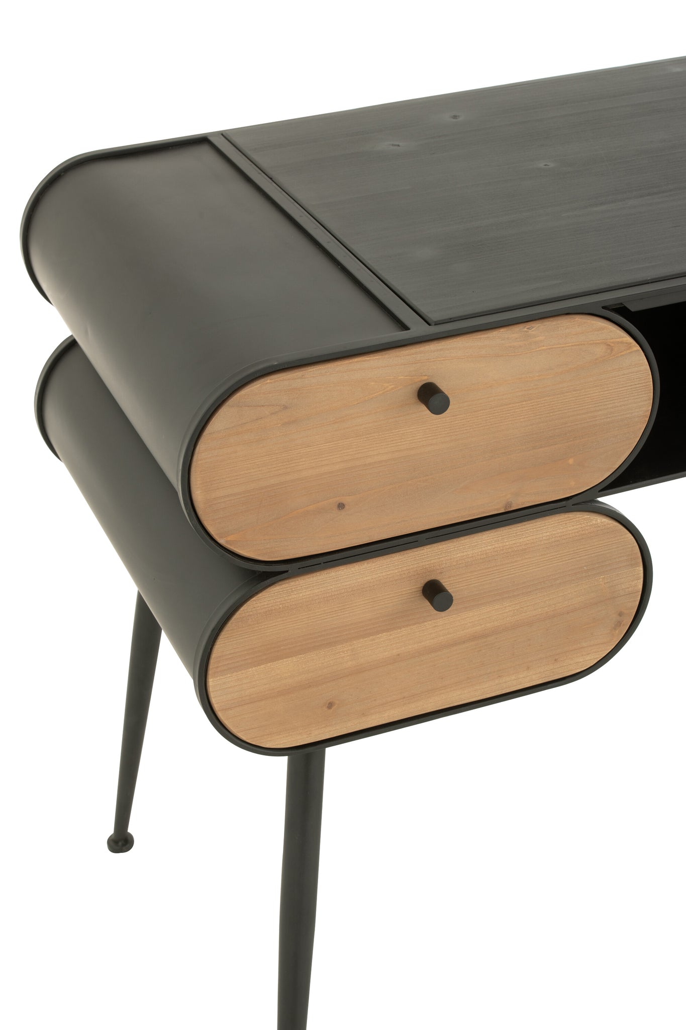 Bureau Hout En Metaal Bureau Sparrenhout Zwart/Licht Beige - J-LINE