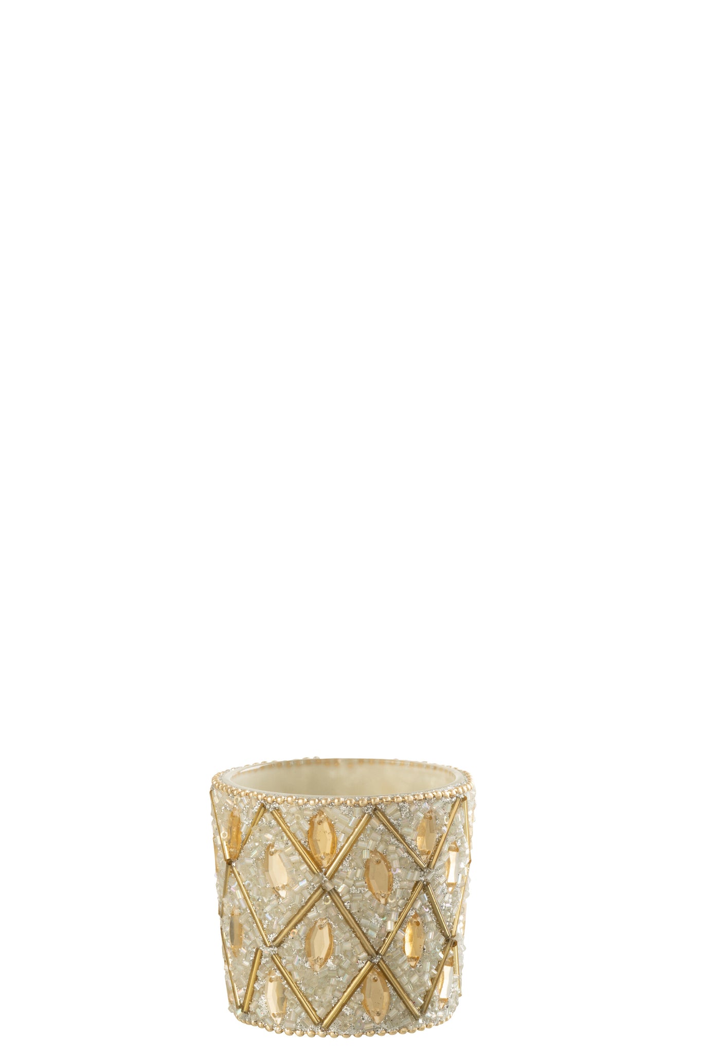 Theelicht Glas/Kralen Wit/Goudkleurig S - J-LINE