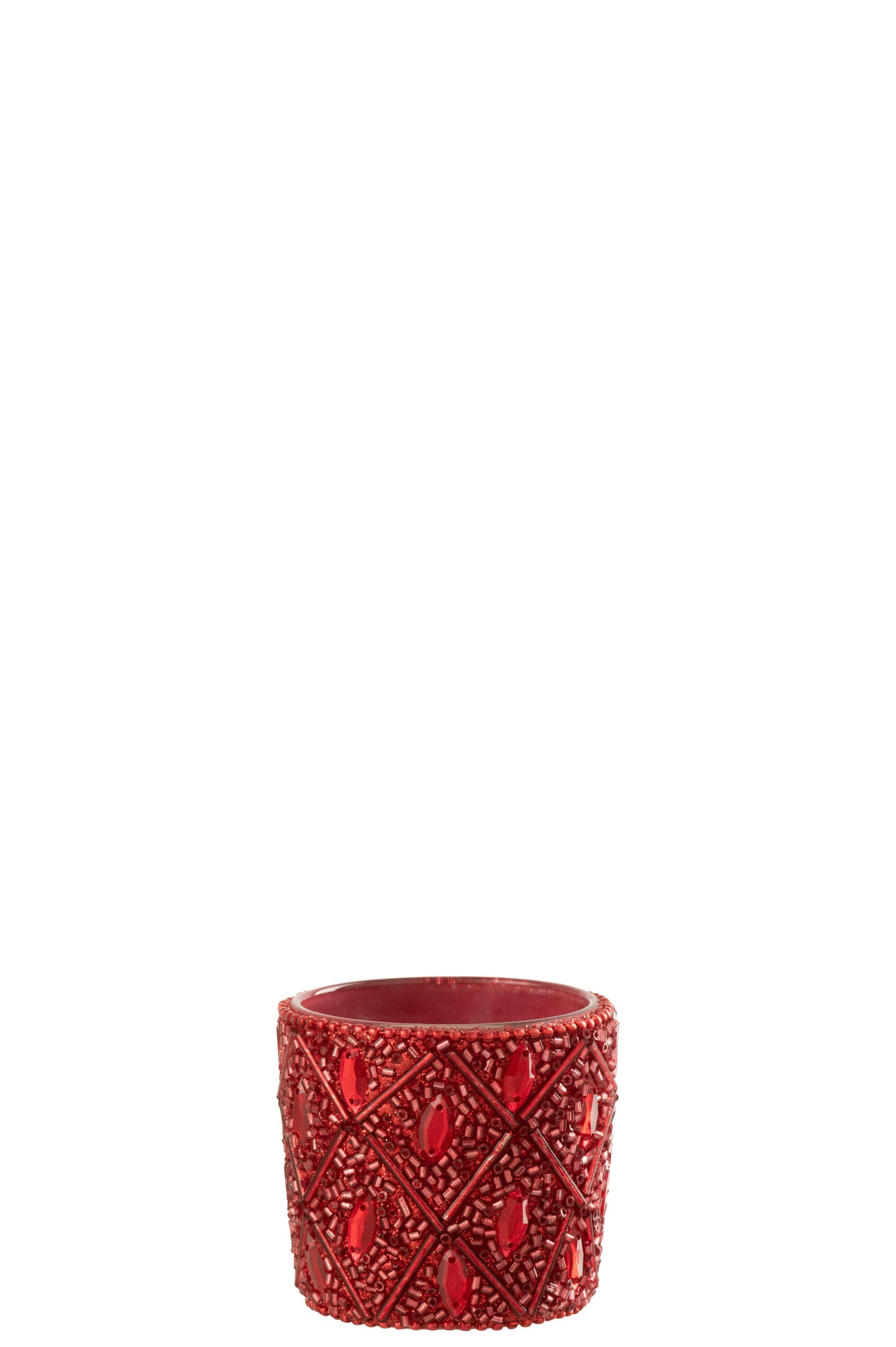 Theelicht Glas/Kralen Kerst Rood S - J-LINE