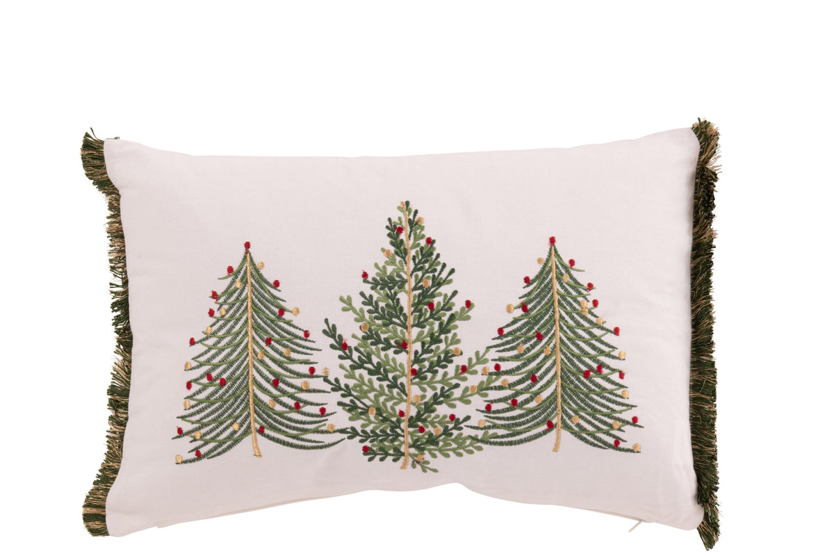 Kussen kerstbomen katoen wit/donkergroen - J-Line