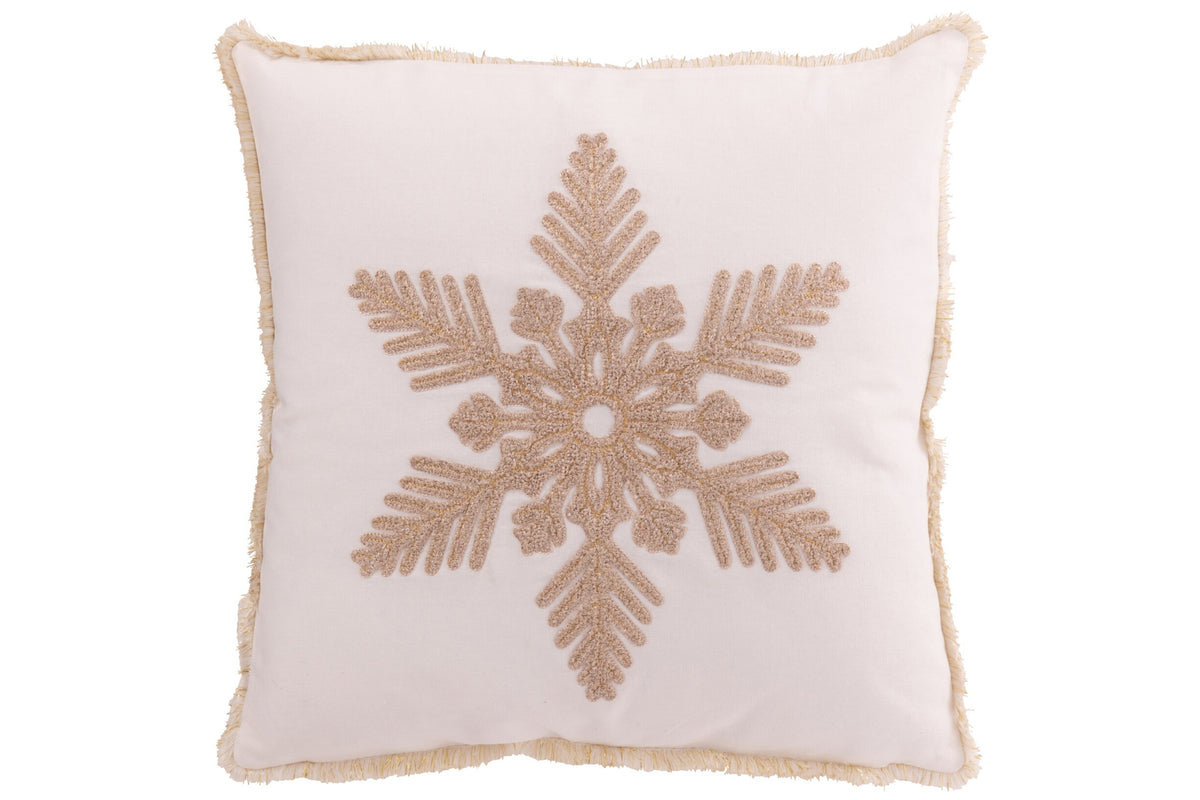 Kussen Sneeuwvlok Katoen Wit/Beige - J-Line