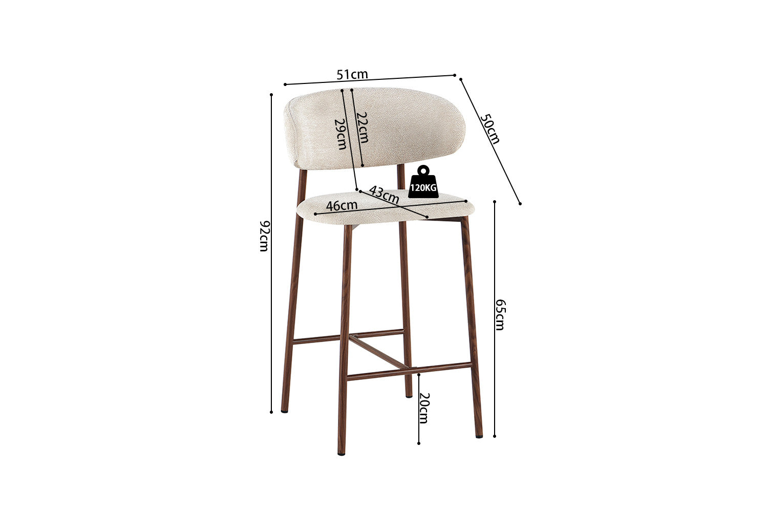 NIEUW - Counterstoel 'Coco' Walnoot - Stof Raven 24 Beige - RS