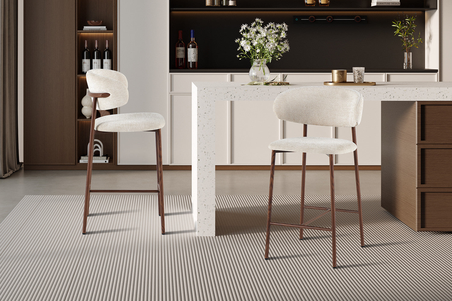 NIEUW - Counterstoel 'Coco' Walnoot - Stof Raven 24 Beige - RS