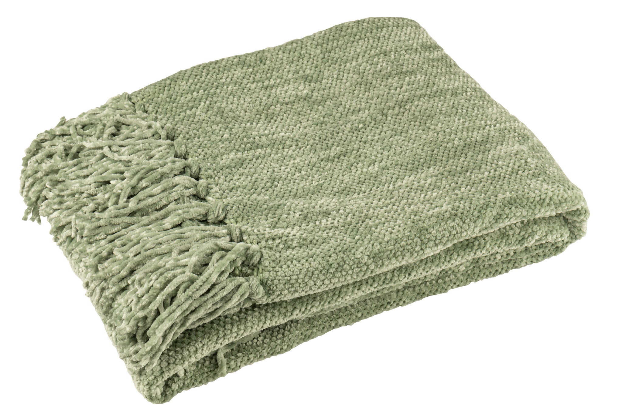Plaid chenille polyester vert mousse - J-LINE