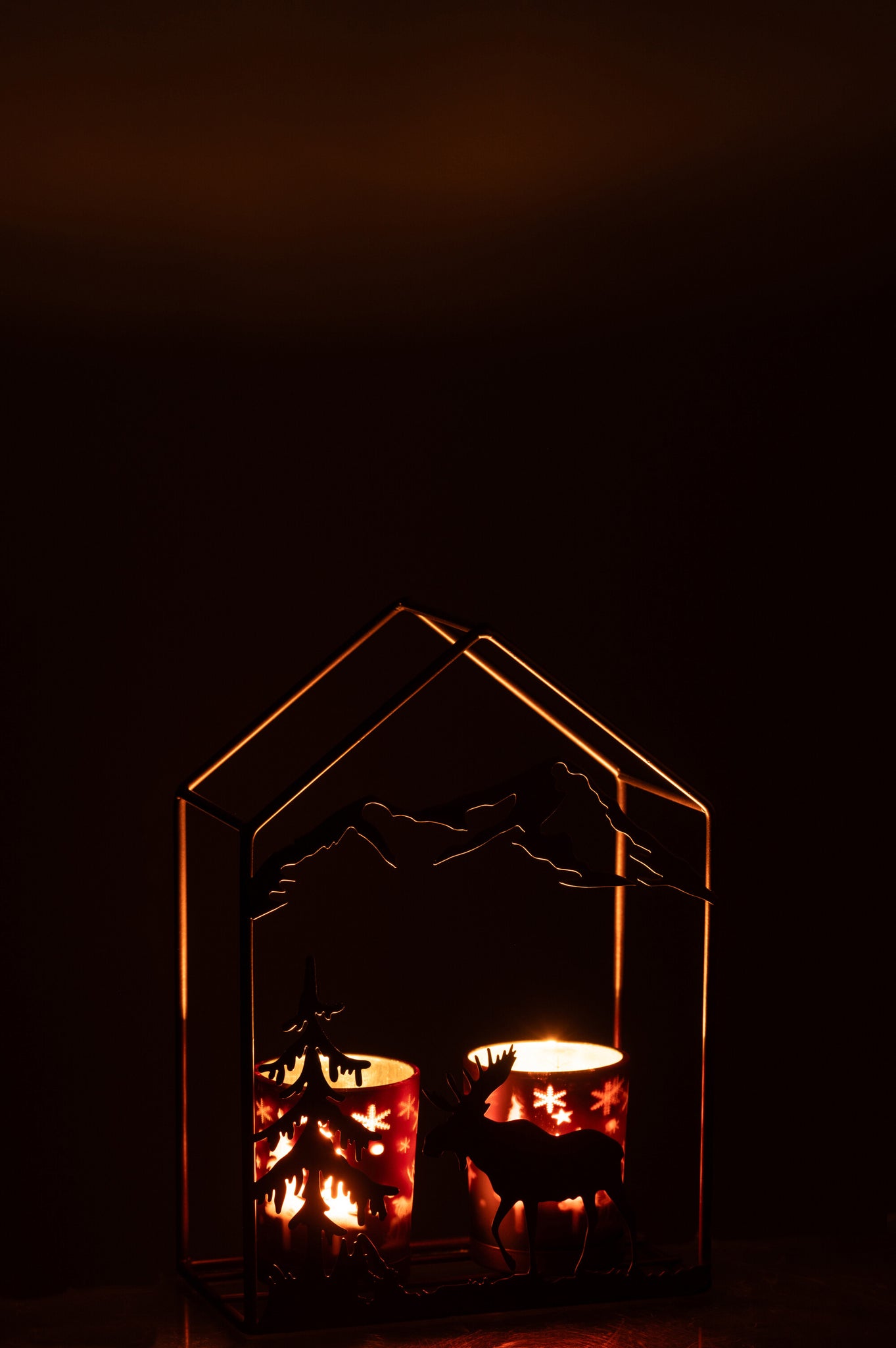 Photophore Maison 2 Verres Fer Rouille Marron/Brun - J-LINE