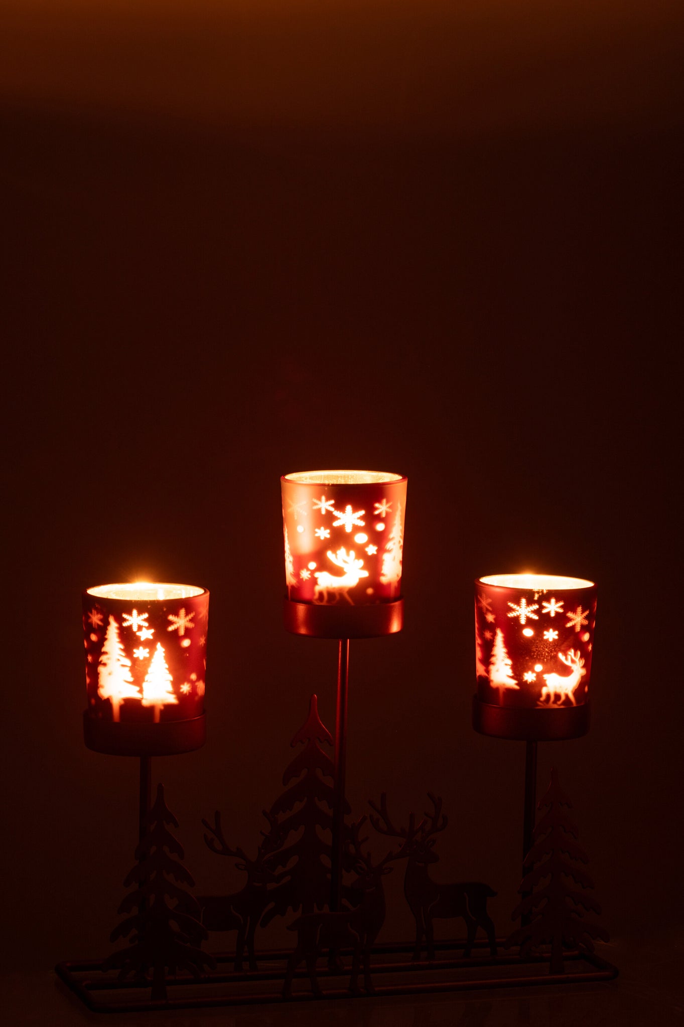 Theelichthouder Winter 3 Glazen IJzer Roestbruin/Bruin - J-LINE