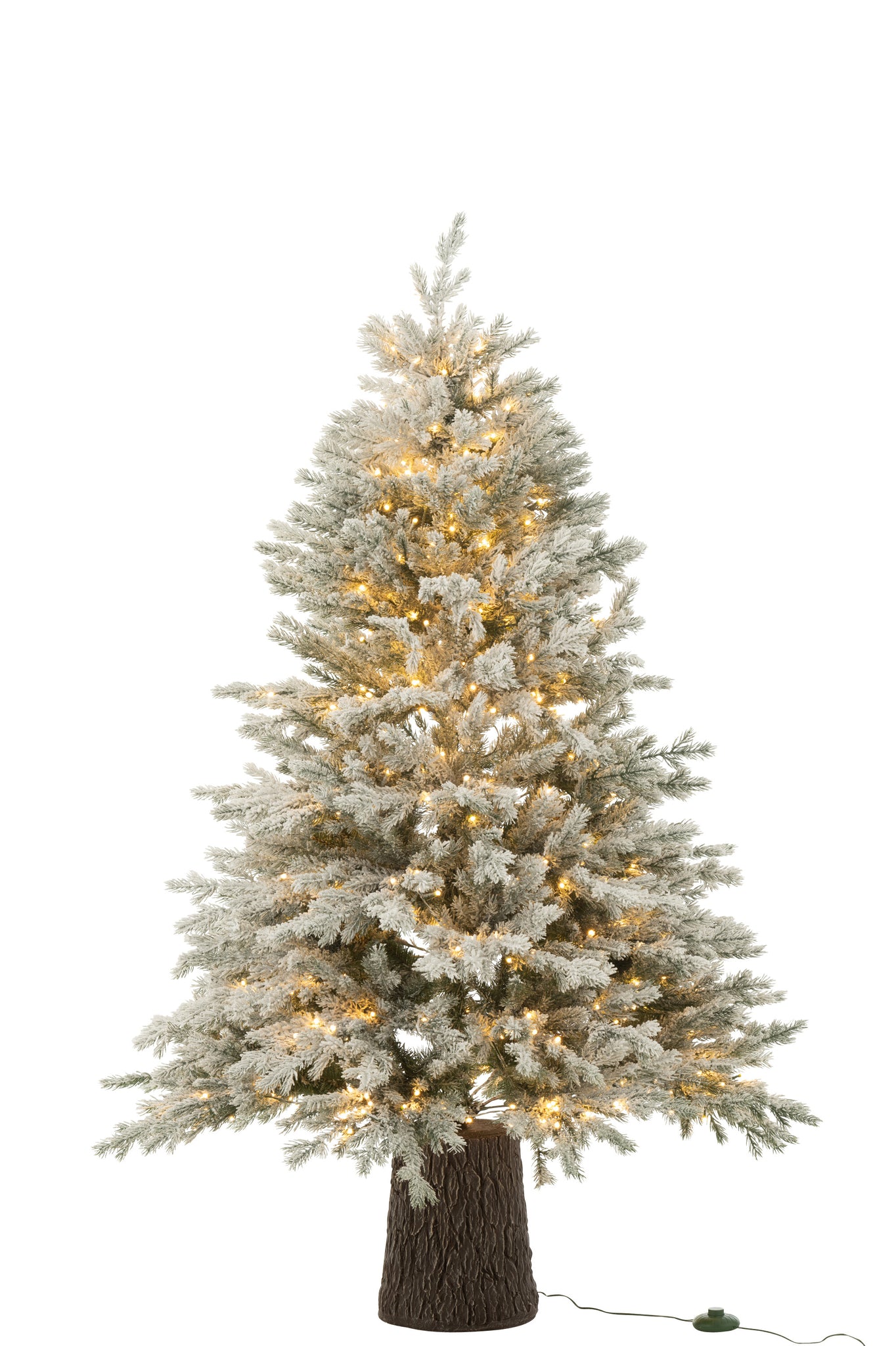 Kerstboom 600 Led Houten Voet Besneeuwd Kunstmatig Donkergroen - J-LINE