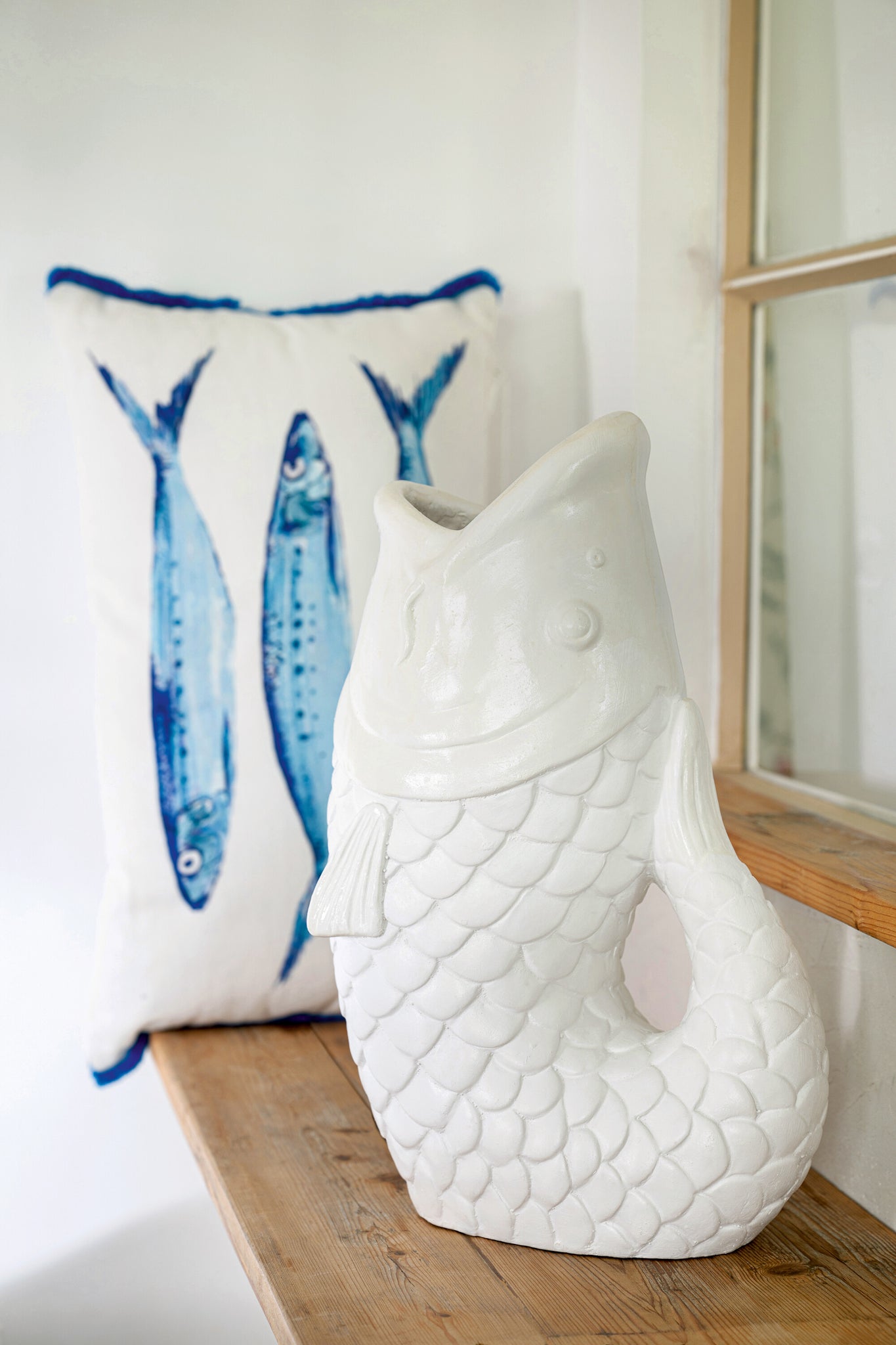 Kussen Sardines Katoen Wit/Blauw - J-LINE