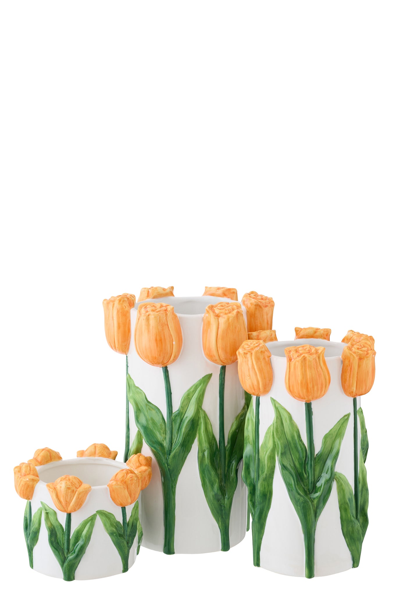 Tulpenvaas keramisch wit/oranje L - J-LINE
