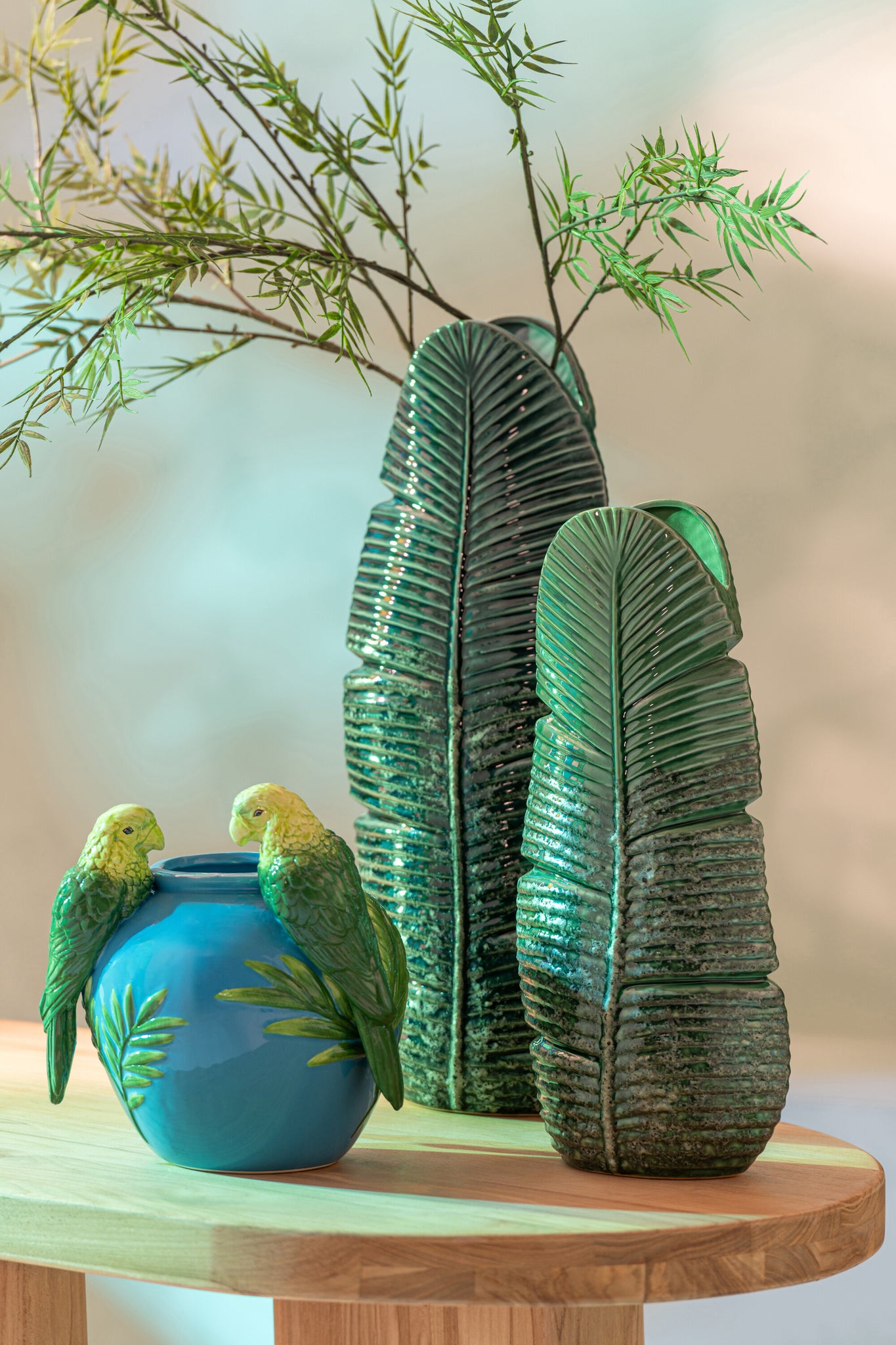 Vaas Papegaaien Keramiek Groen/Blauw S - J-LINE