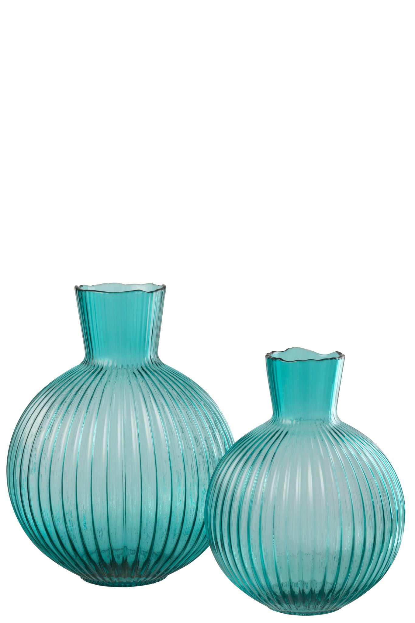 bolvormige vaas van geribbeld glas, turkoois L - J-LINE