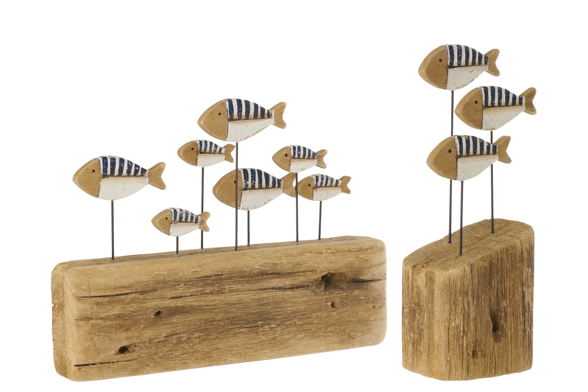 Vis op voet Paulowniahout Blauw/Naturel L  - J-LINE