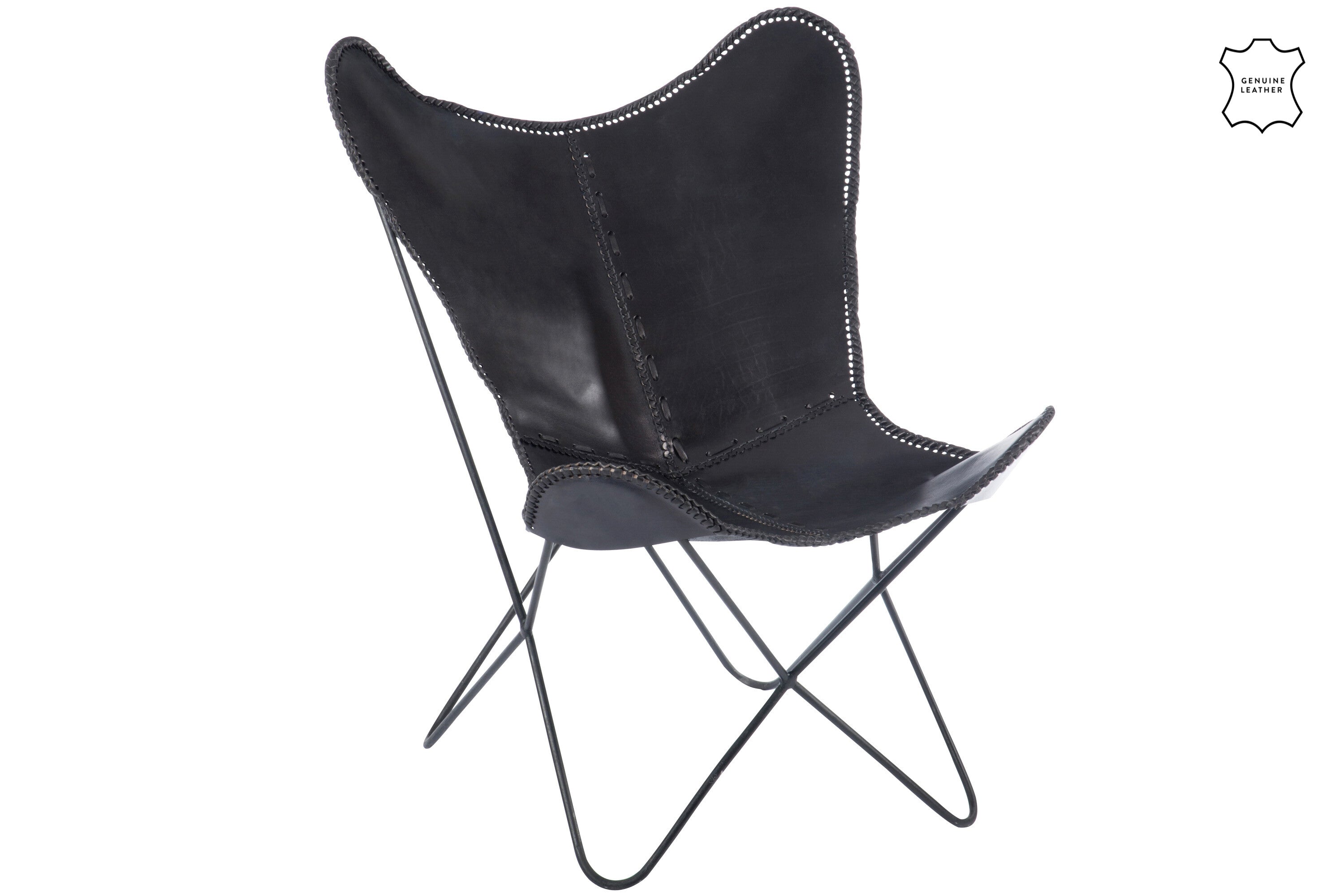 Lounge Stoel Leer/Metaal Zwart - J-LINE