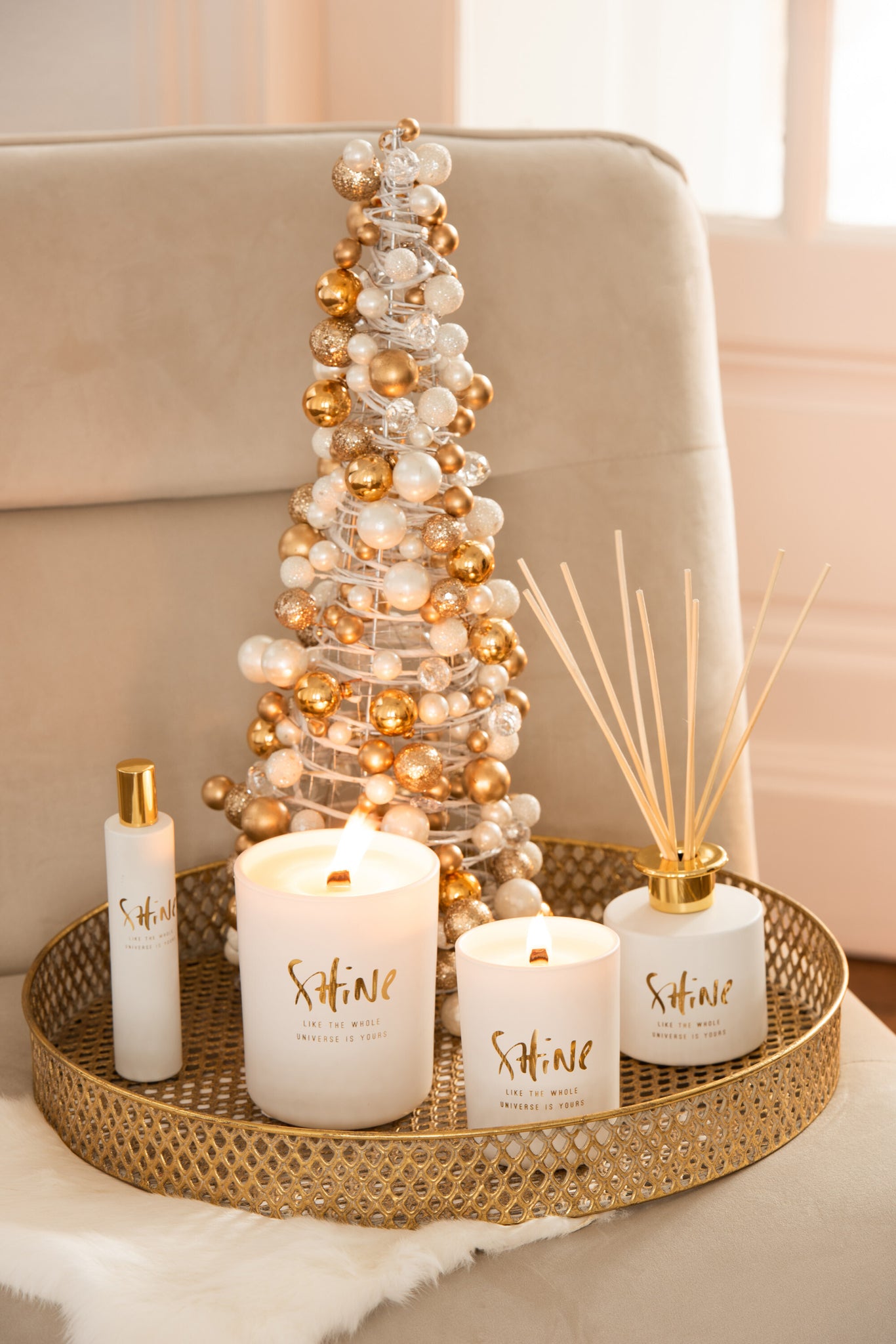 Kegel Mini Kerstballen Ecru/Goud S - J-Line
