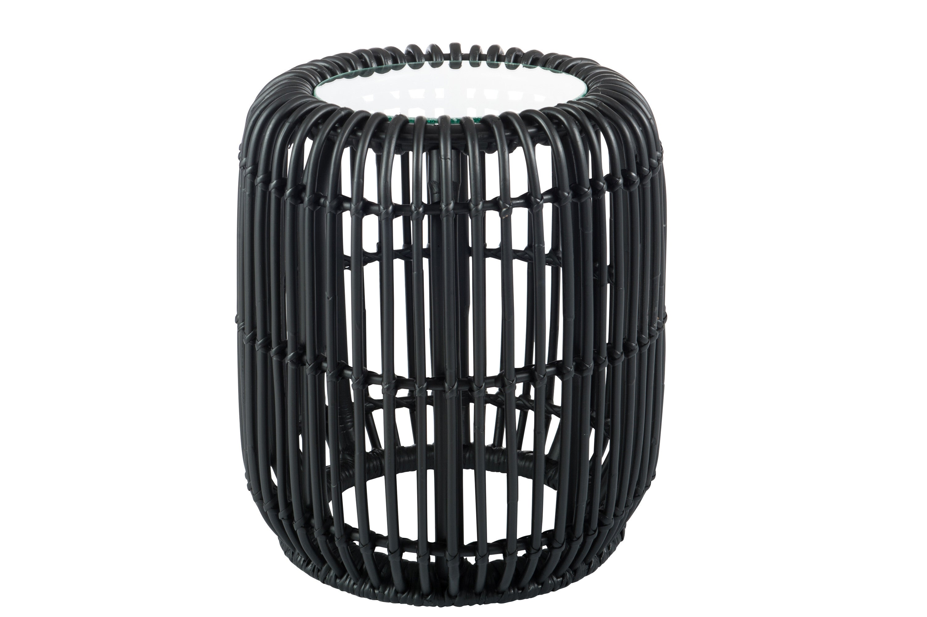 Bijzettafel rotan/glas mat zwart - J-LINE