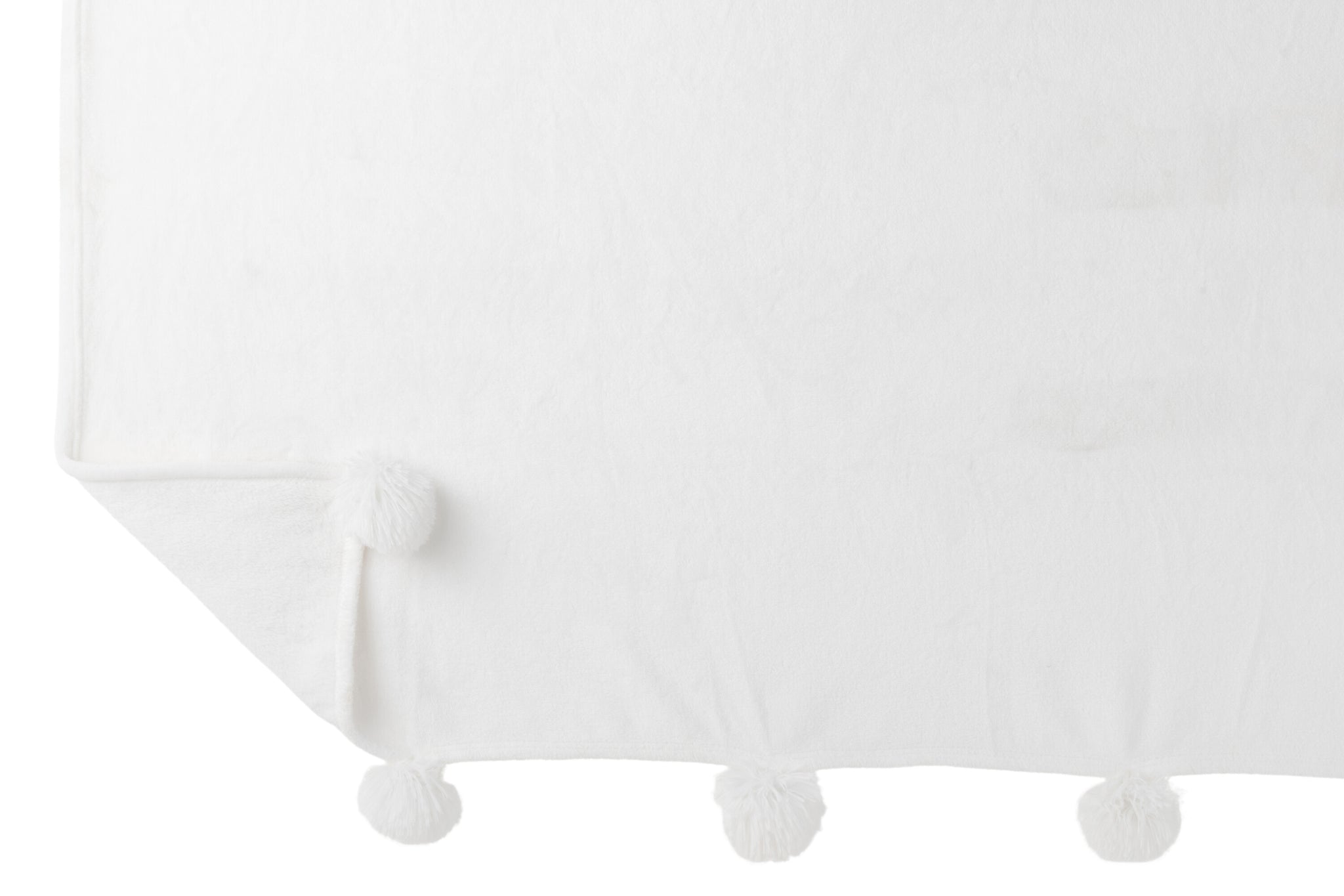 Plaid Pompom Polyester Blanc - J-LINE