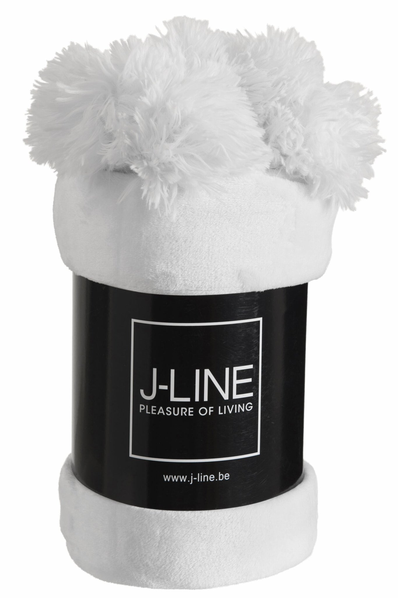 Plaid Pompom Polyester Blanc - J-LINE