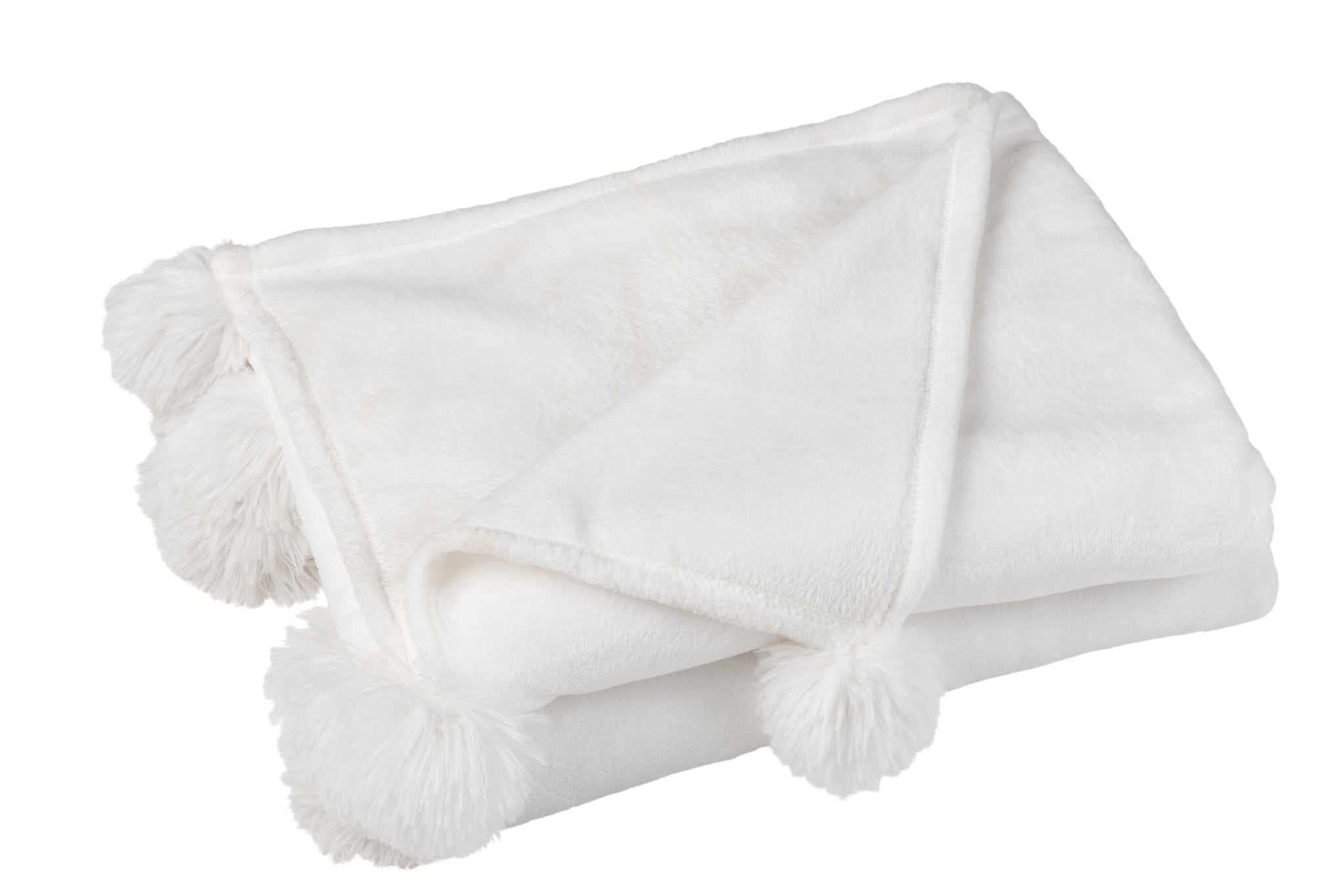 Plaid Pompom Polyester Blanc - J-LINE