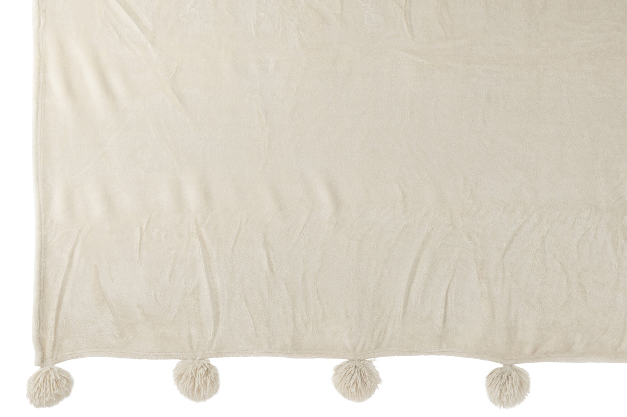 plaid Pompom Polyester Beige/Mint - J-LINE