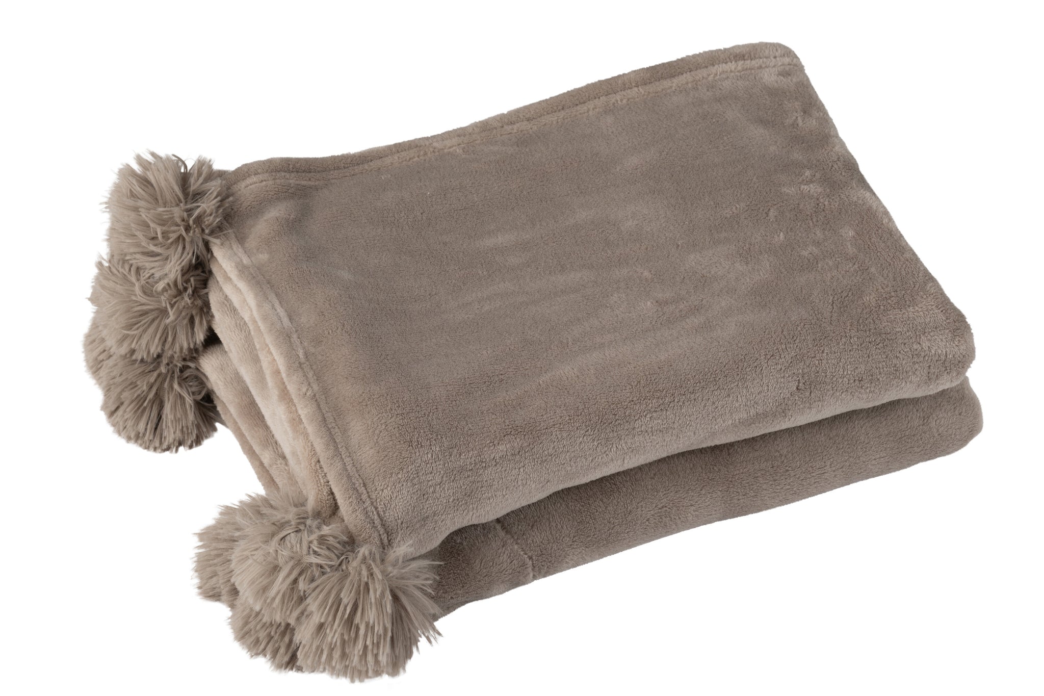 Plaid Pompom Polyester Taupe - J-LINE