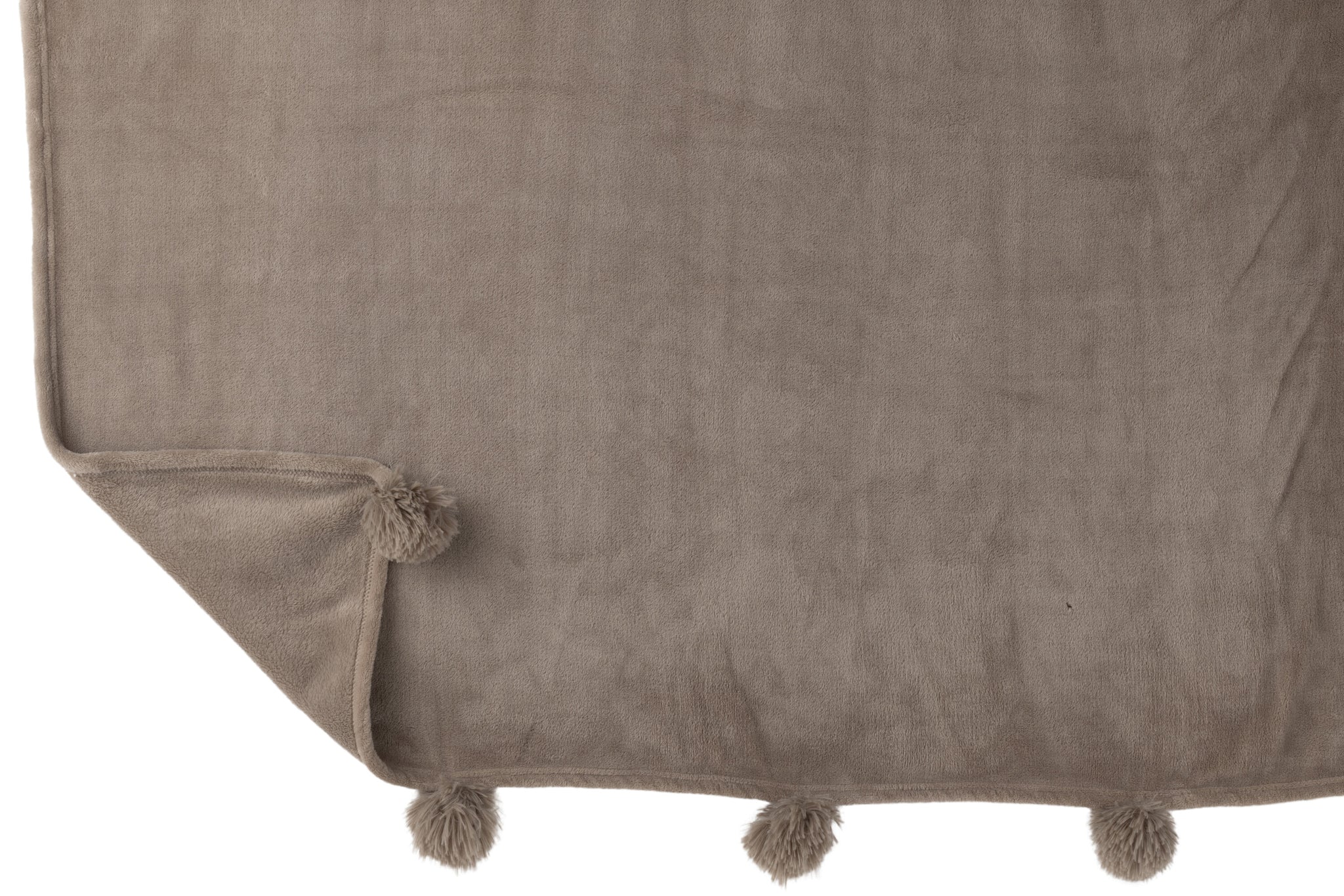 Plaid Pompom Polyester Taupe - J-LINE