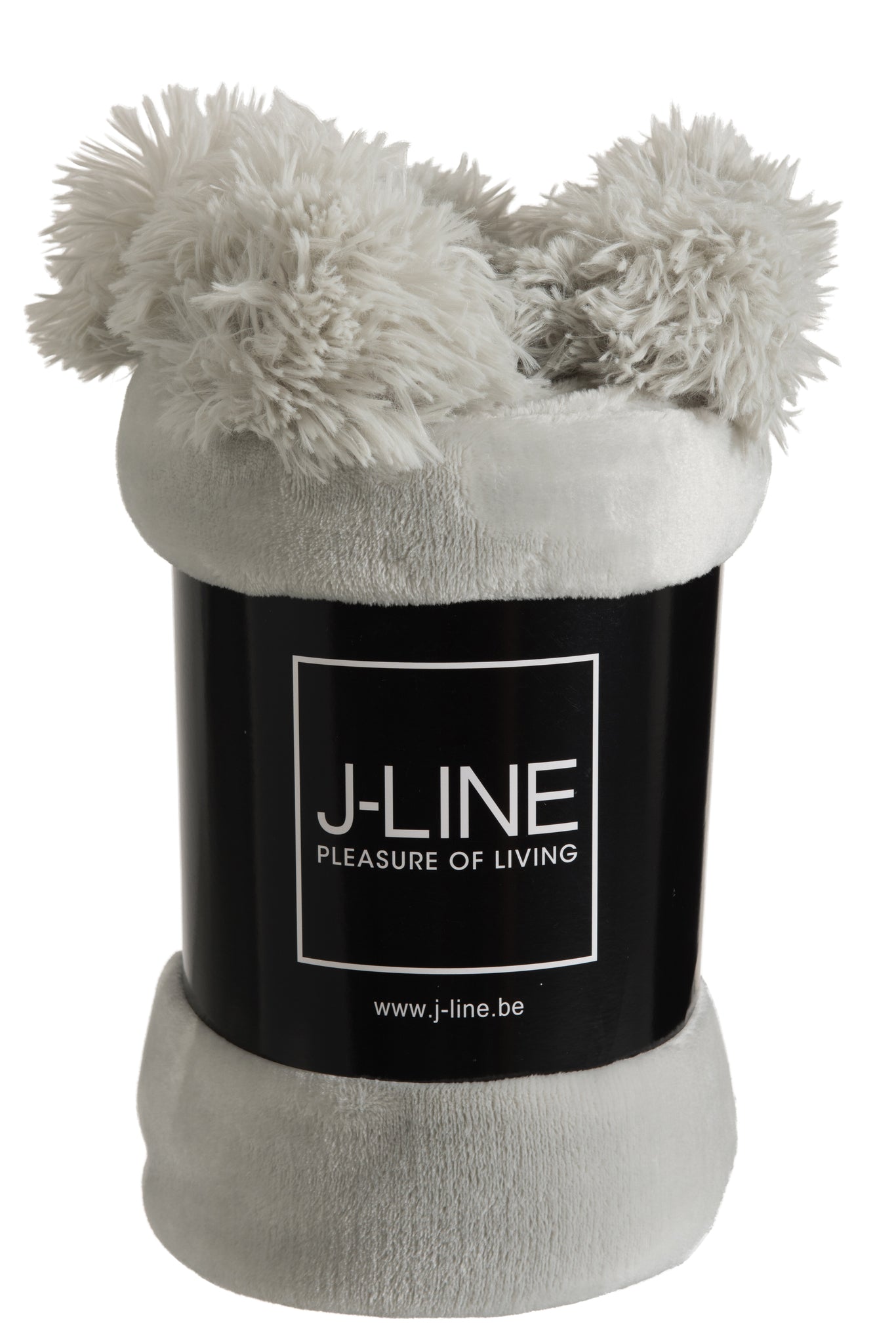 plaid Pompom Polyester Lichtgrijs - J-LINE