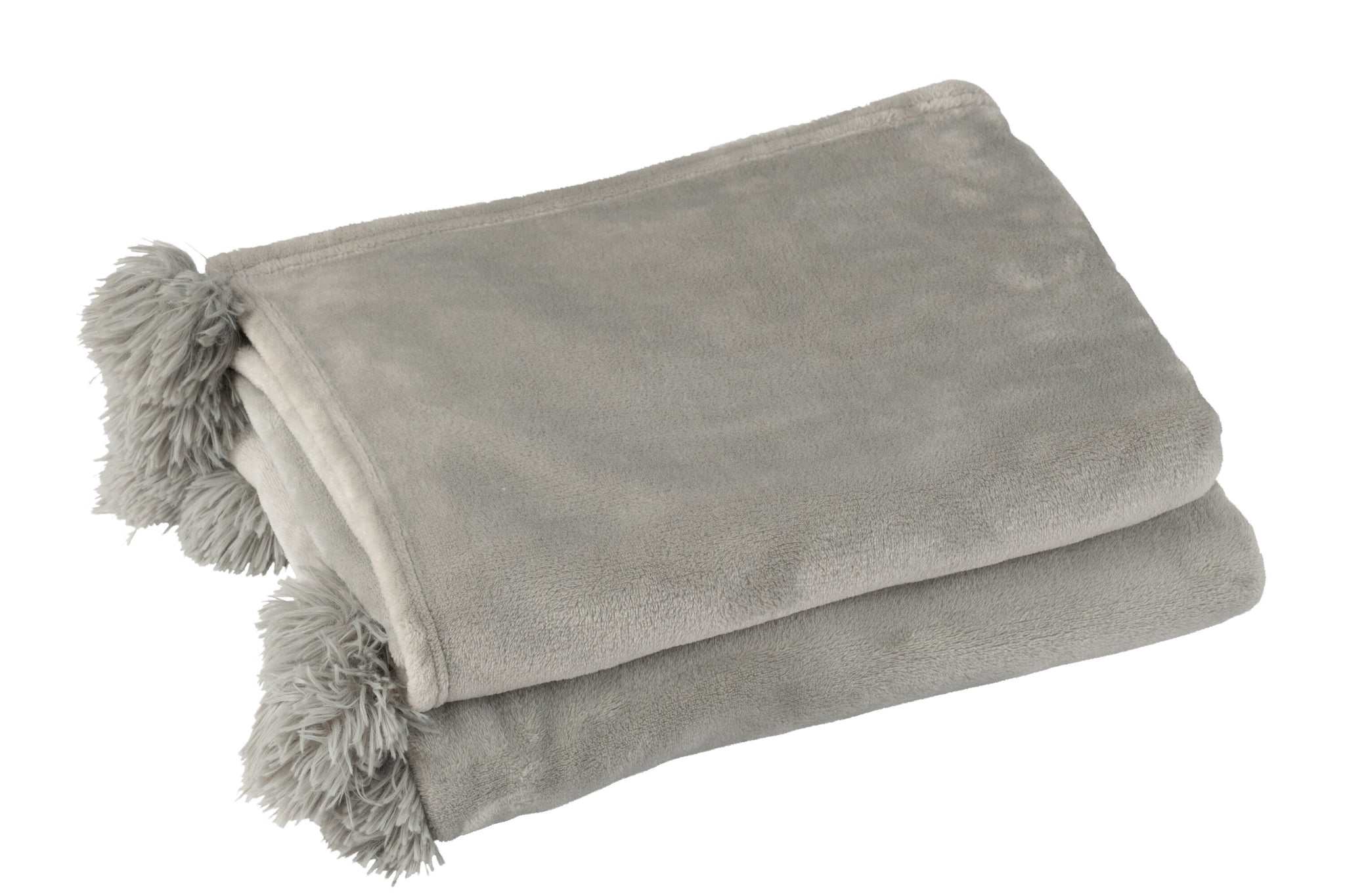 plaid Pompom Polyester Grijs - J-LINE