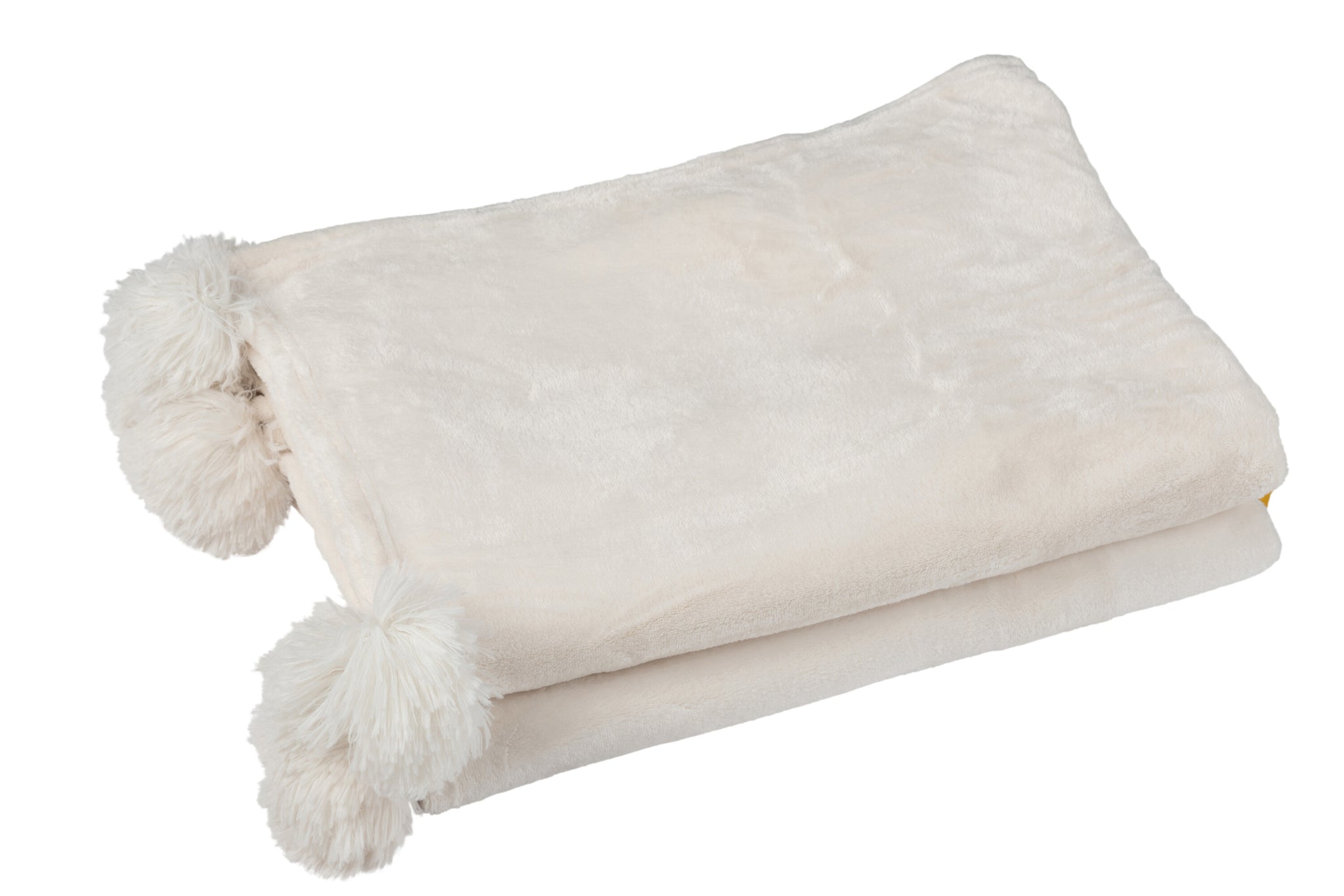 plaid Pompom Polyester Roomkleurig - J-LINE