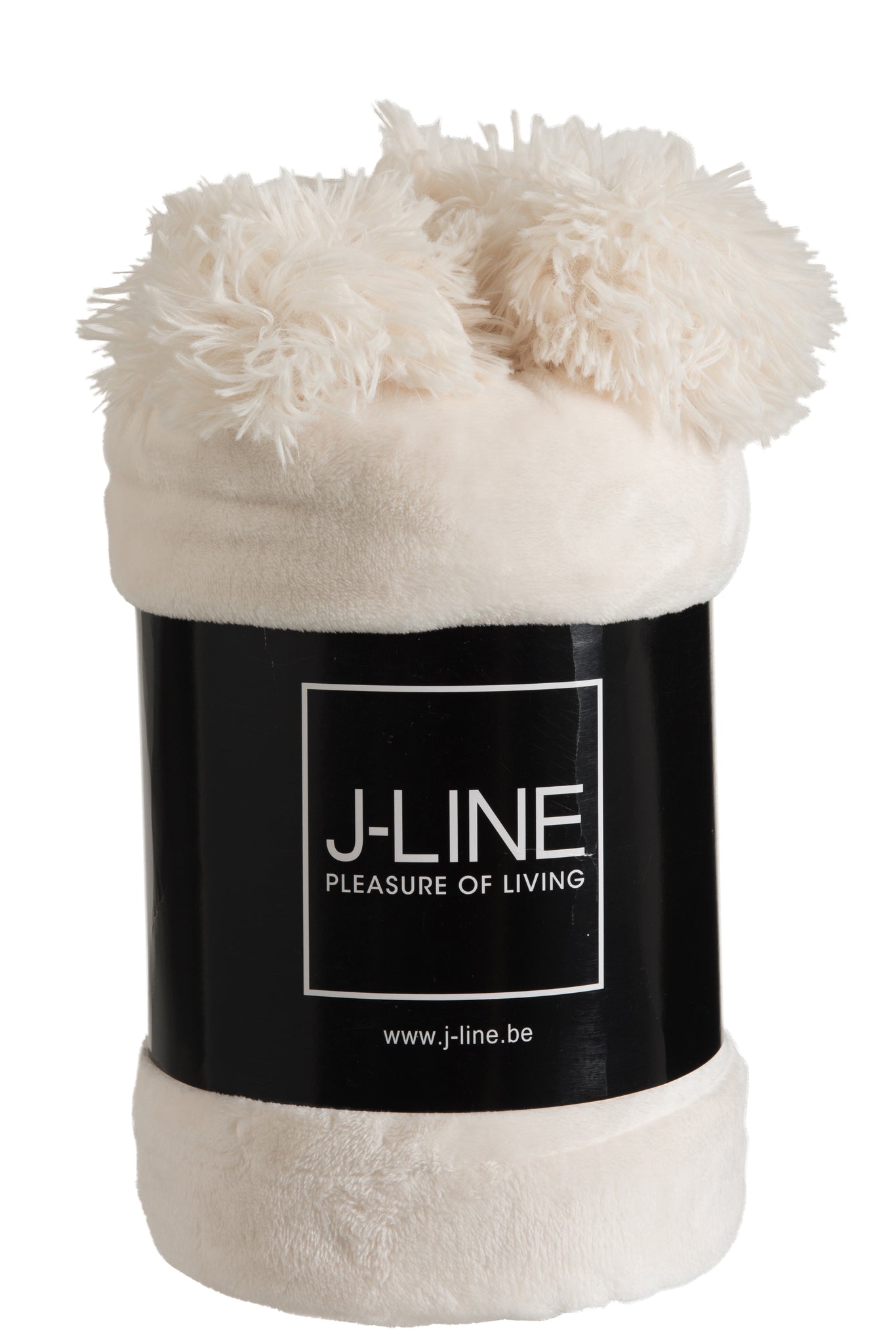 plaid Pompom Polyester Roomkleurig - J-LINE