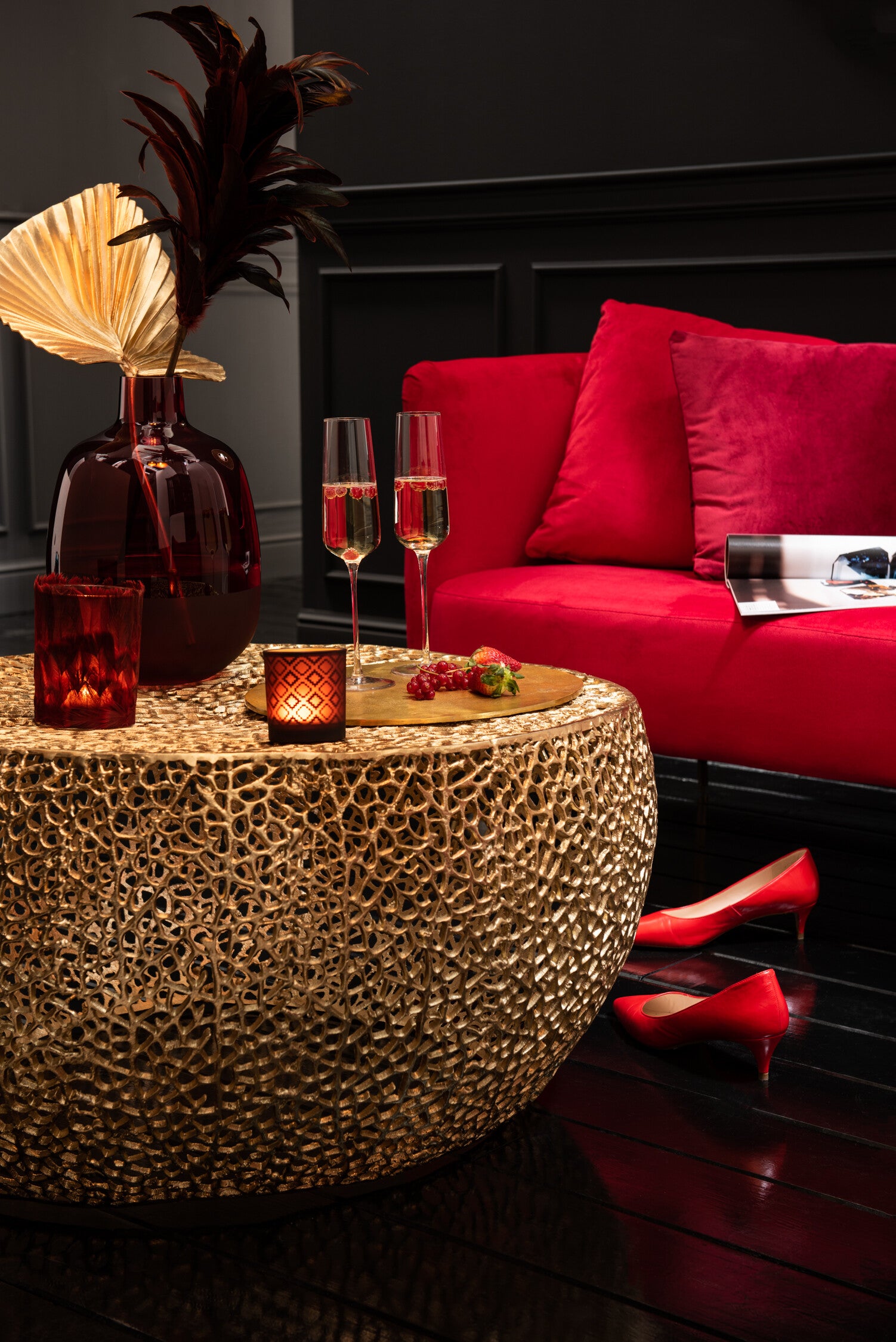 Salontafel koraalpatroon aluminium goud - J-LINE