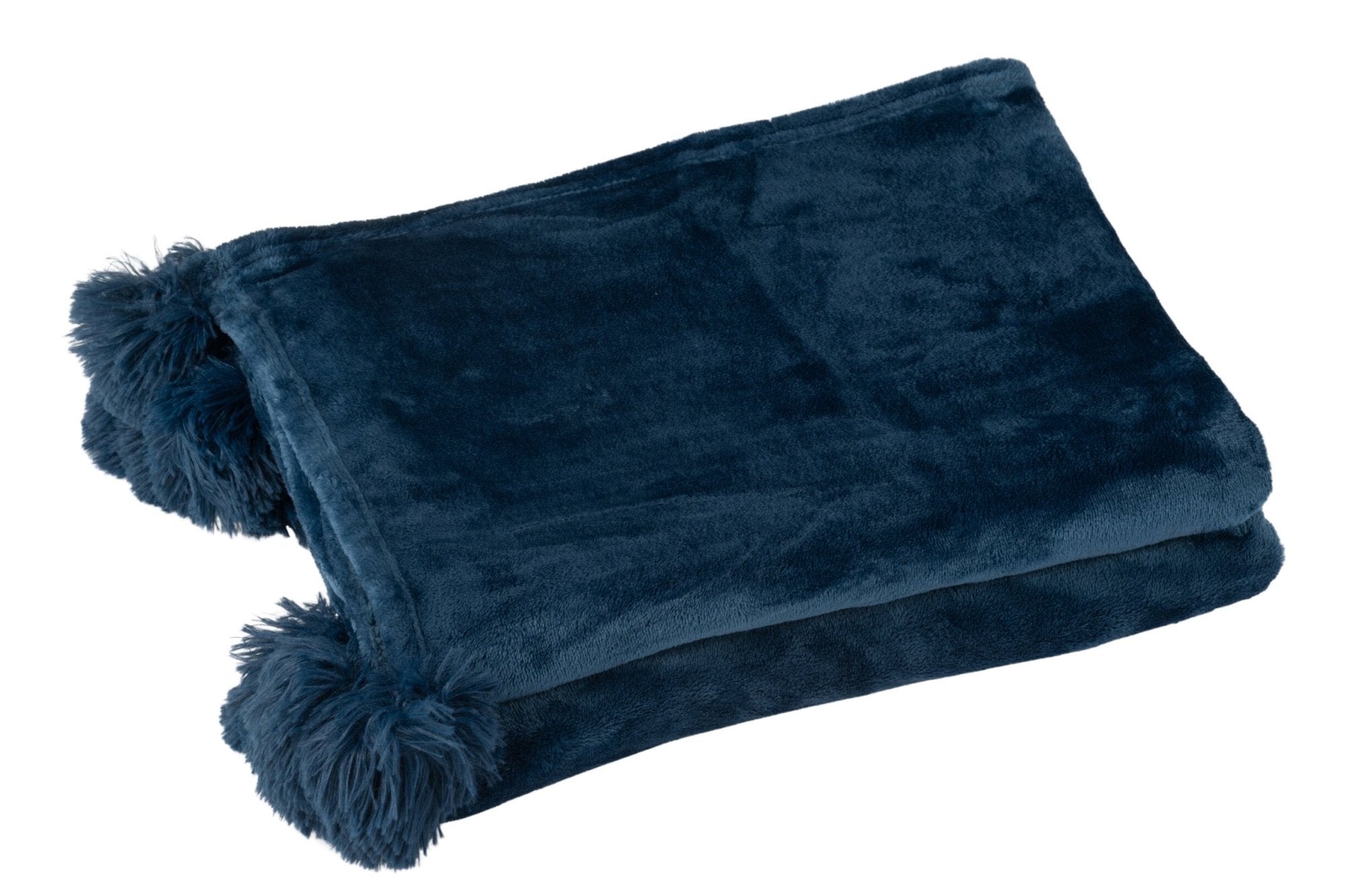 Plaid Pompom polyester bleu - J-LINE