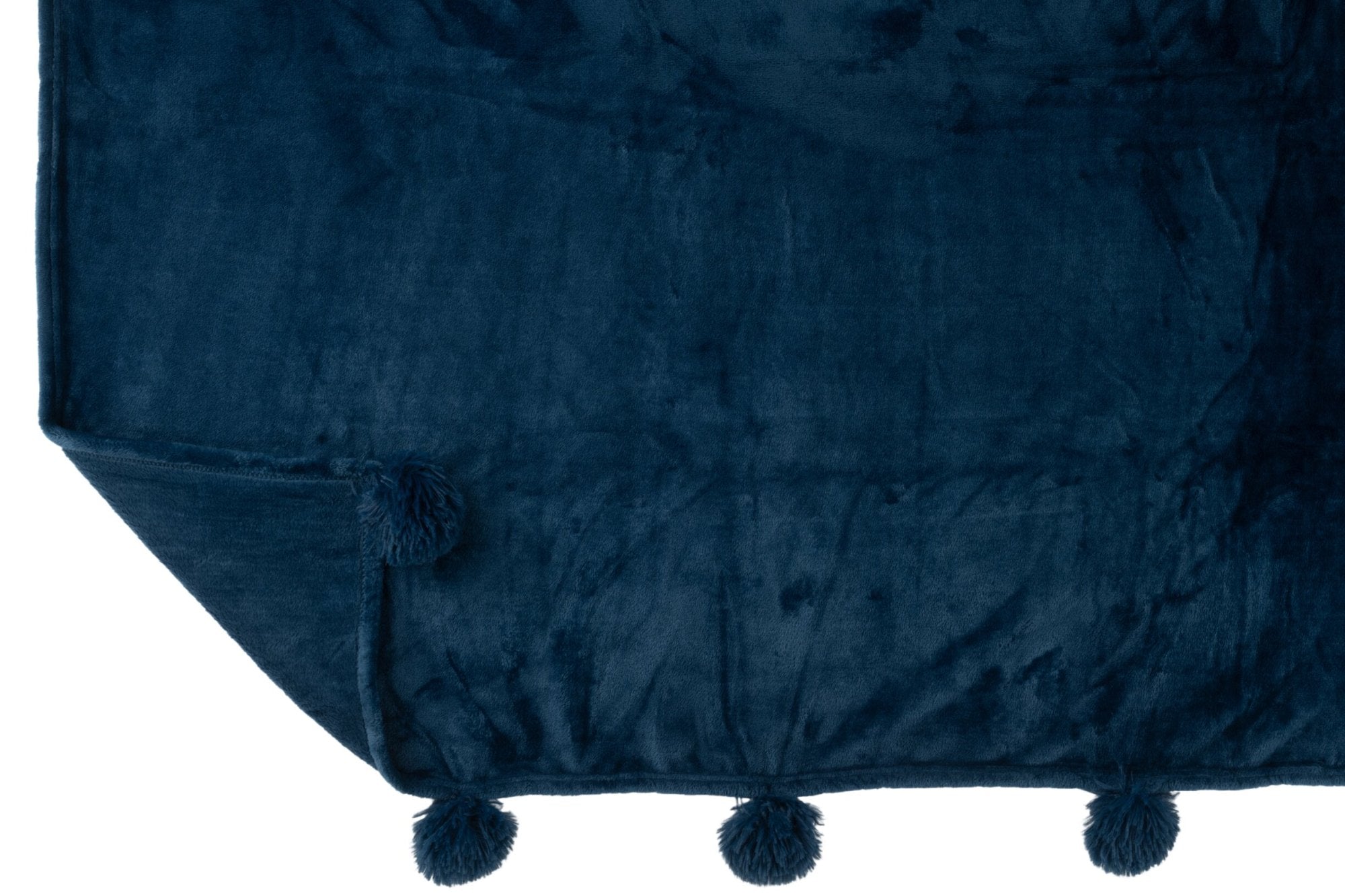 Plaid Pompom polyester bleu - J-LINE