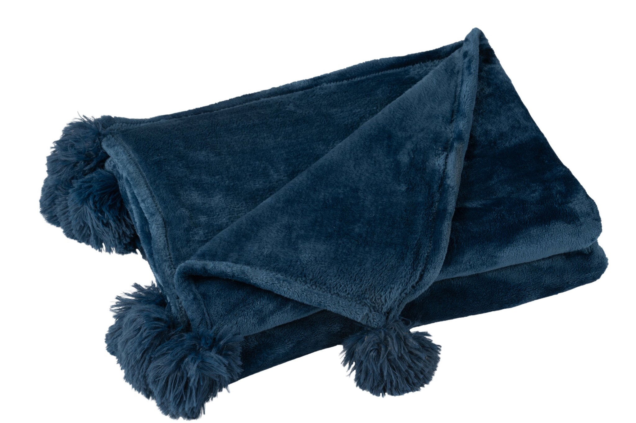 Plaid Pompom polyester bleu - J-LINE