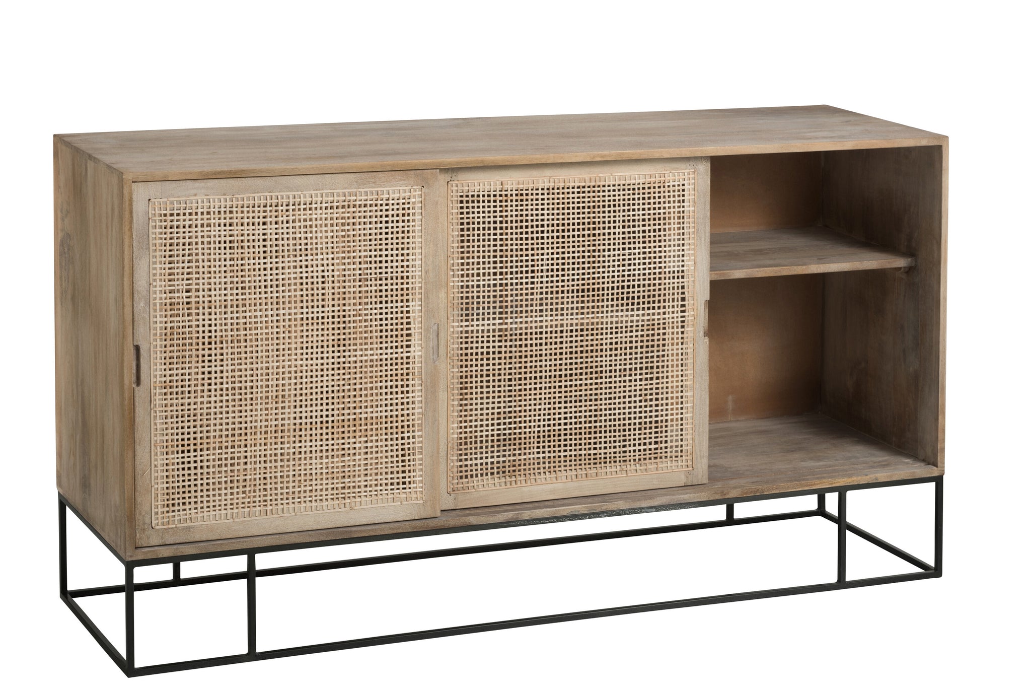 Dressoir Geweven Riet Mangohout Natuurlijk - J-LINE