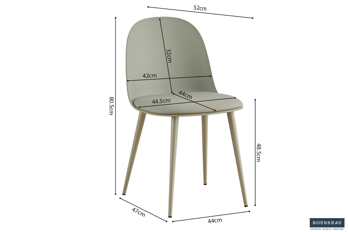 Chaise « Jasmin » assise PP coussin PU gris-vert RS