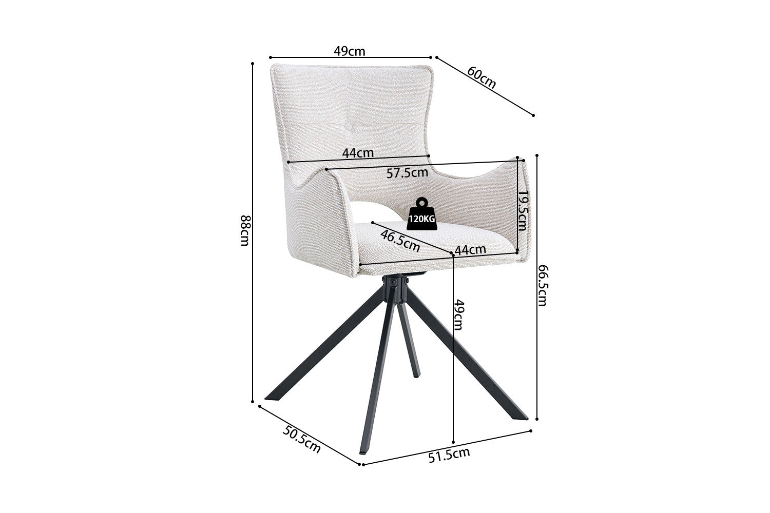 Armstoel 'Billy' Draaibaar tot 0 ecru - RS