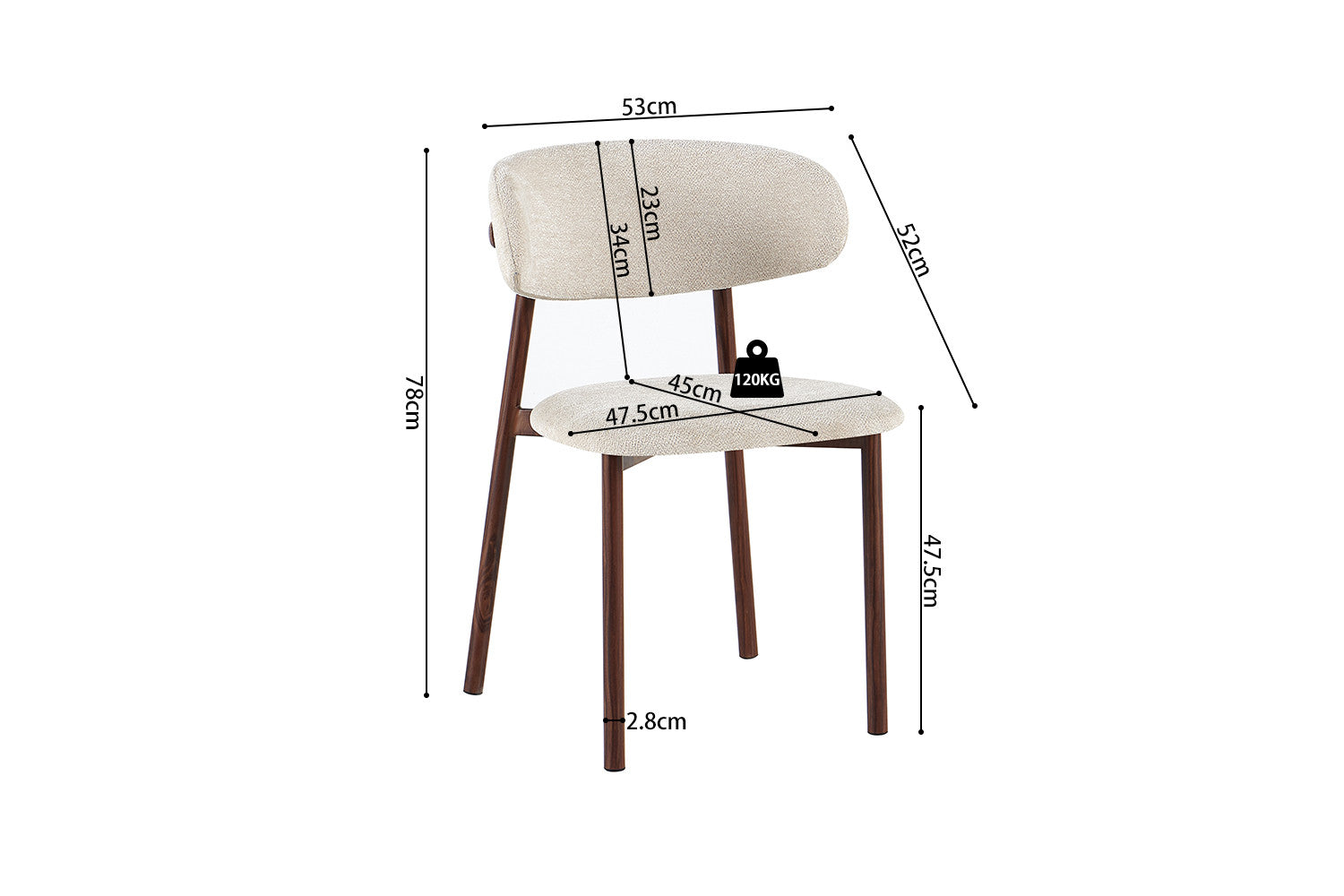 NIEUW - Stoel 'Coco' Walnoot - Stof Fabb Raven 24 Beige - RS