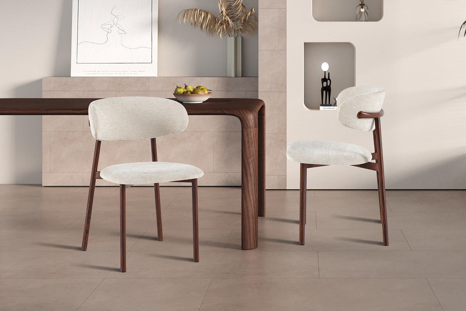 NIEUW - Stoel 'Coco' Walnoot - Stof Fabb Raven 24 Beige - RS