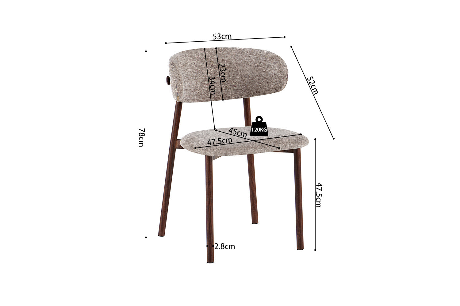 NIEUW - Stoel 'Coco' Walnoot - Stof Fabb Raven 30 Zand - RS