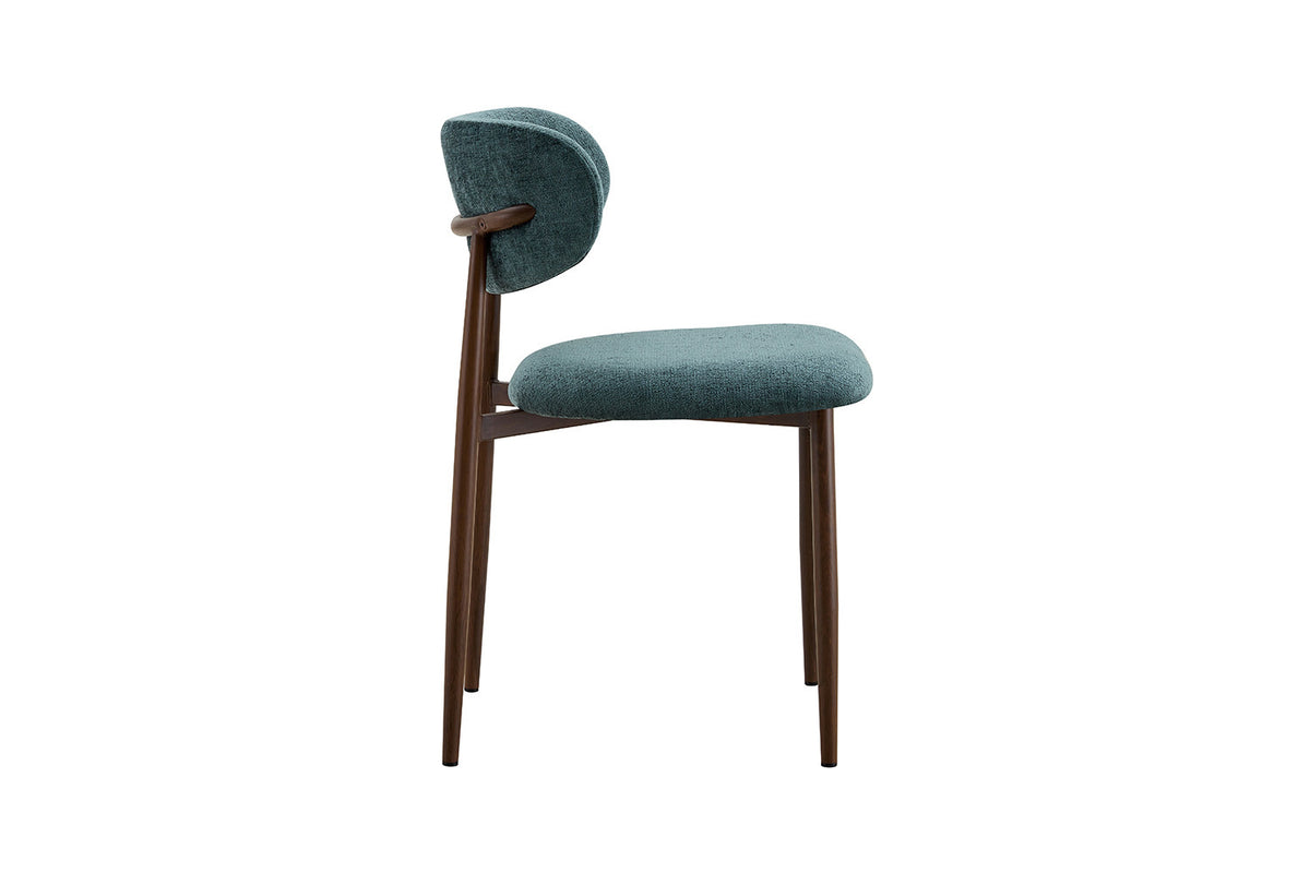 NIEUW - Stoel 'Nono' Walnoot - Stof Lech Milky-40 blauwgroen - RS