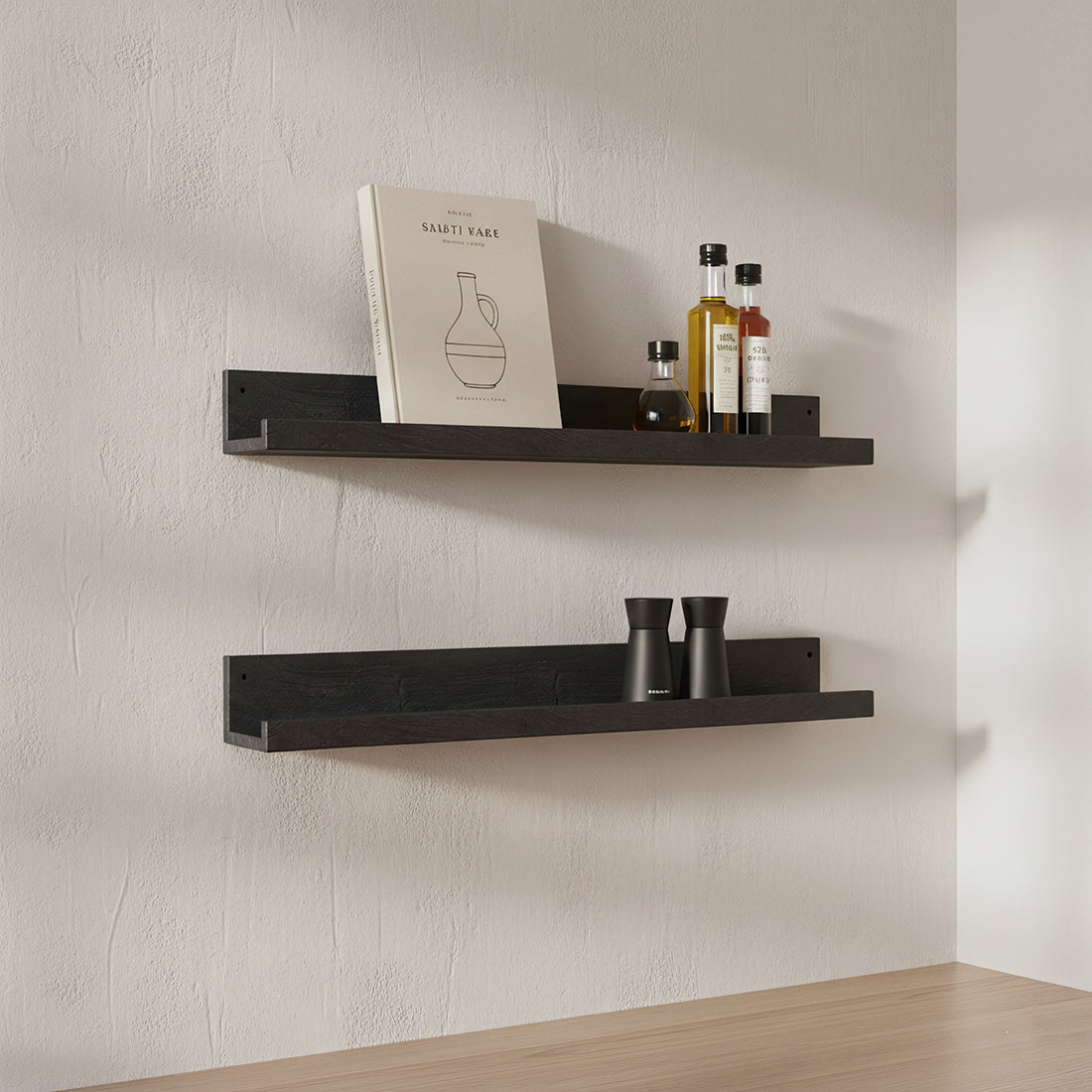 Factory wandplank zwart - FSC-gerecycled hout - 75x8x8 cm - RAW