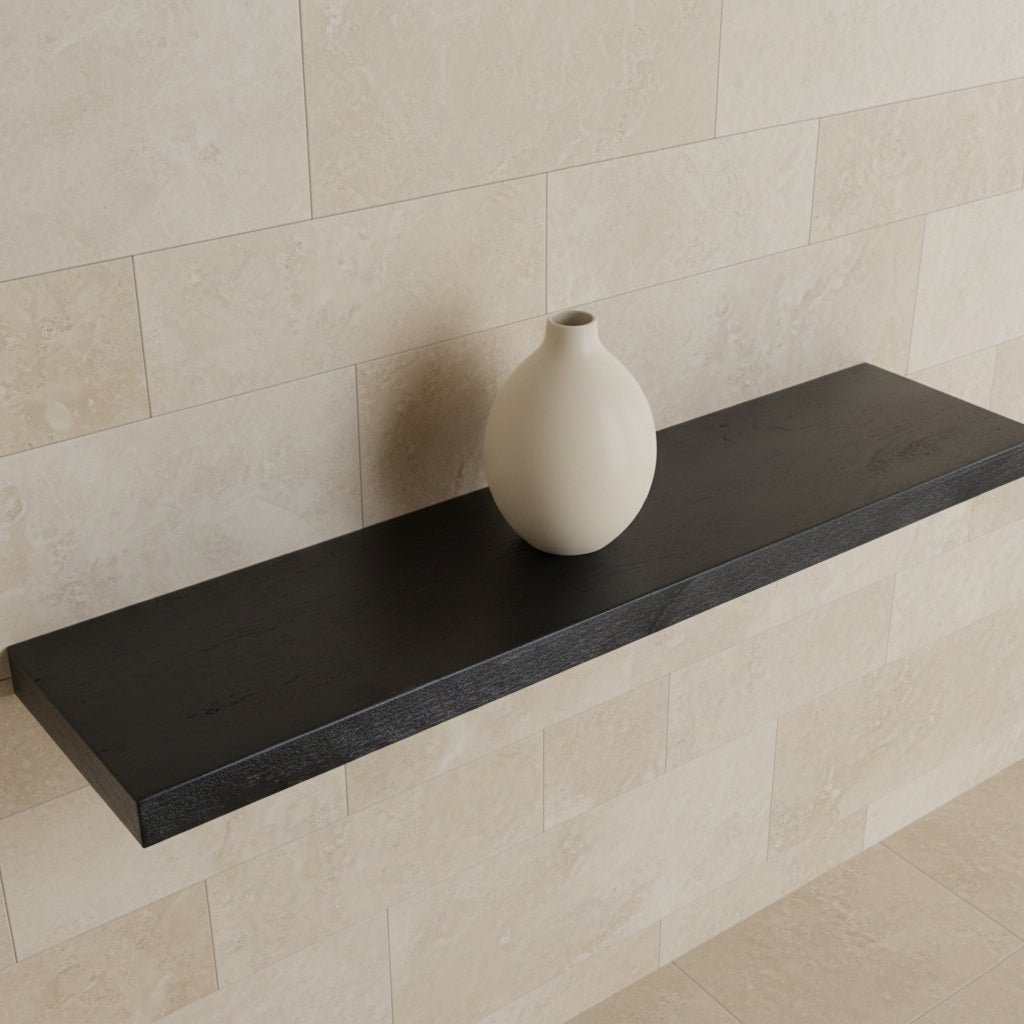 Zwarte zwevende wandplank - FSC-gecertificeerd gerecycled hout - 80 x 18 x 3,8 cm - RAW