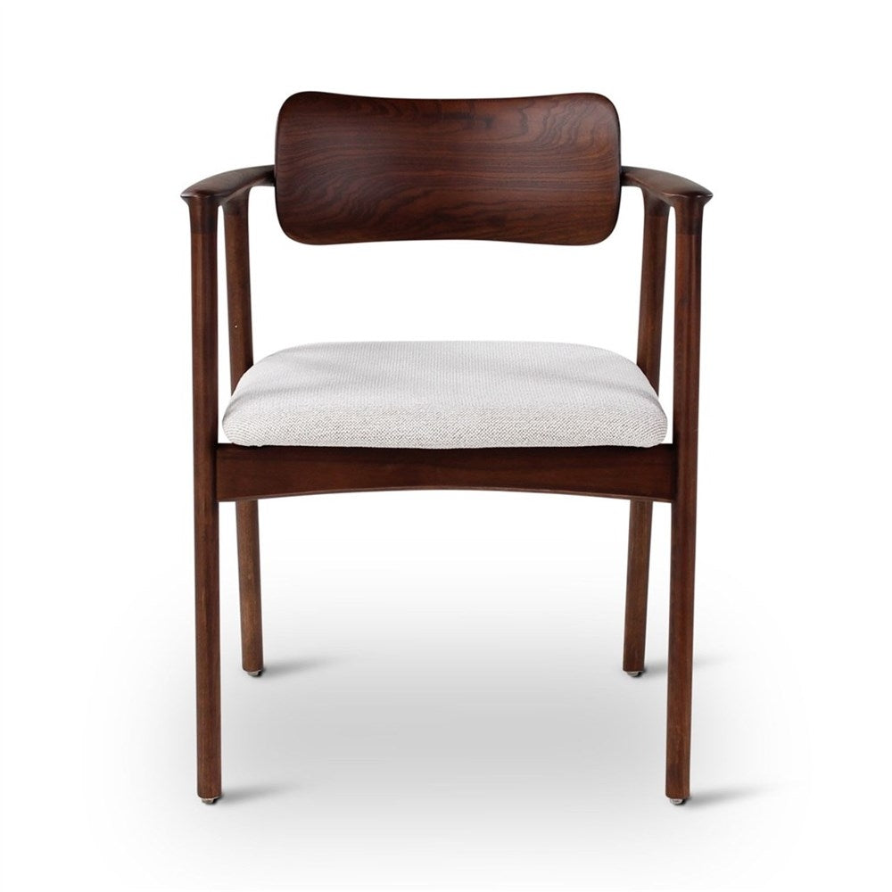 Armstoel James beige, houten poten es walnoot - VDC