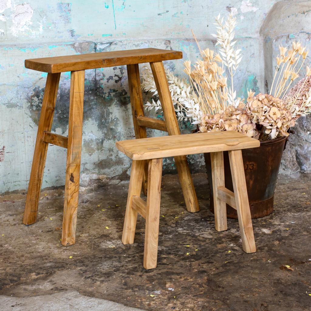 Java timmerman bijzettafel/bankje - gerecycled hout - 40x17x50 cm - RAW