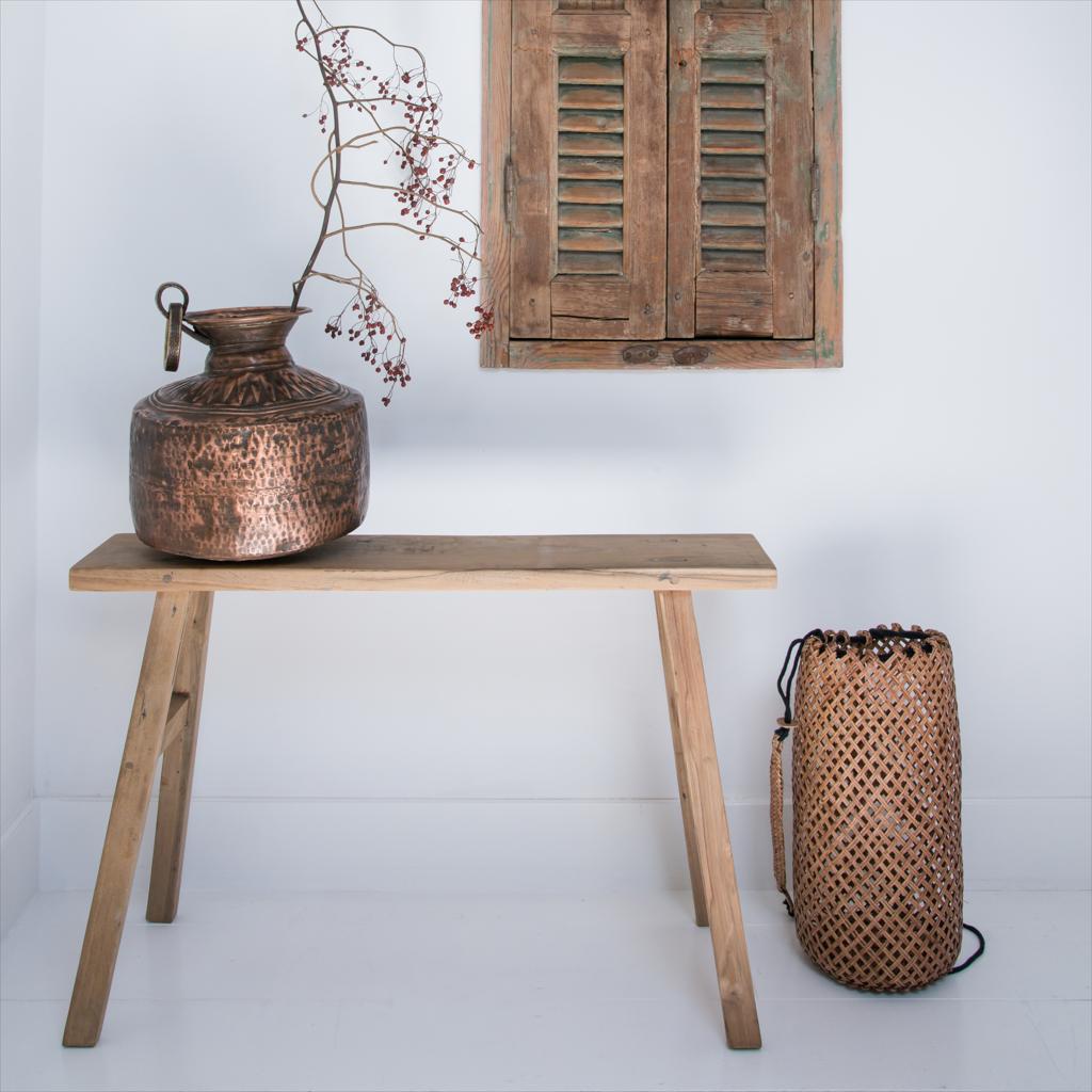 Java timmerman bijzettafel/bankje - gerecycled hout - 80x17x50 cm - RAW