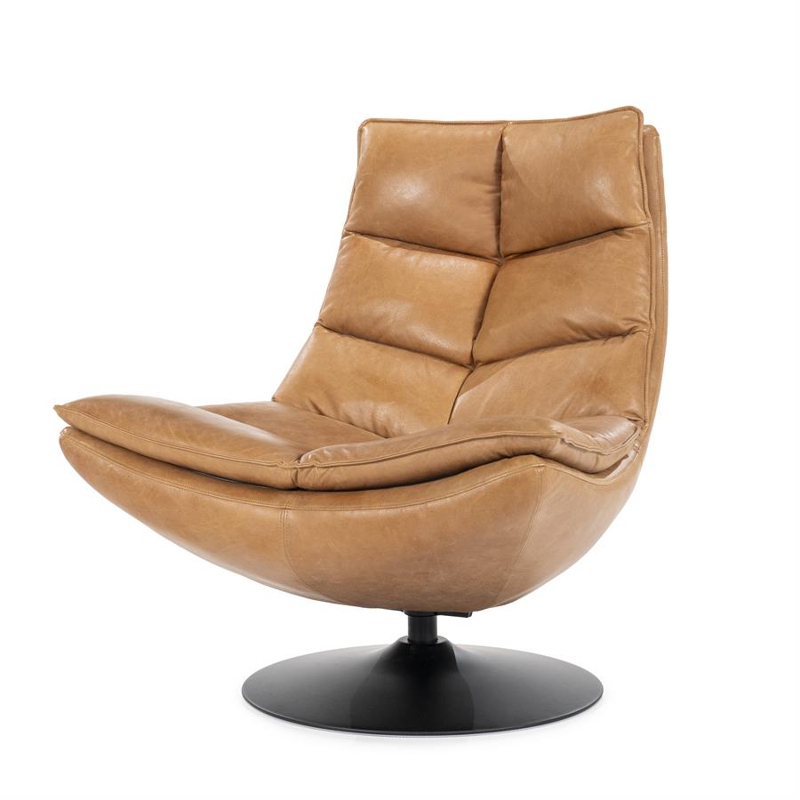 Fauteuil Sven roterend - Boho leer - zwart, cognac of beige - ELEO