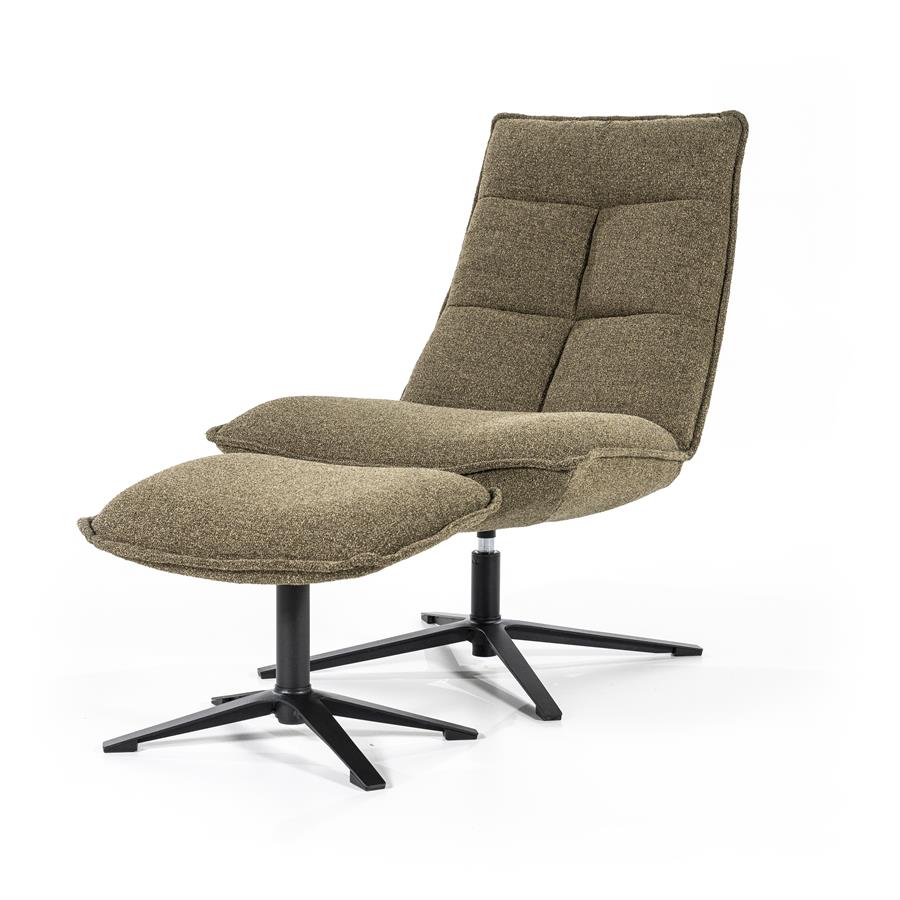 Fauteuil met voetenbank Marcus - roterend - bouclé: mosgroen, beige, grijs of antraciet - ELEO