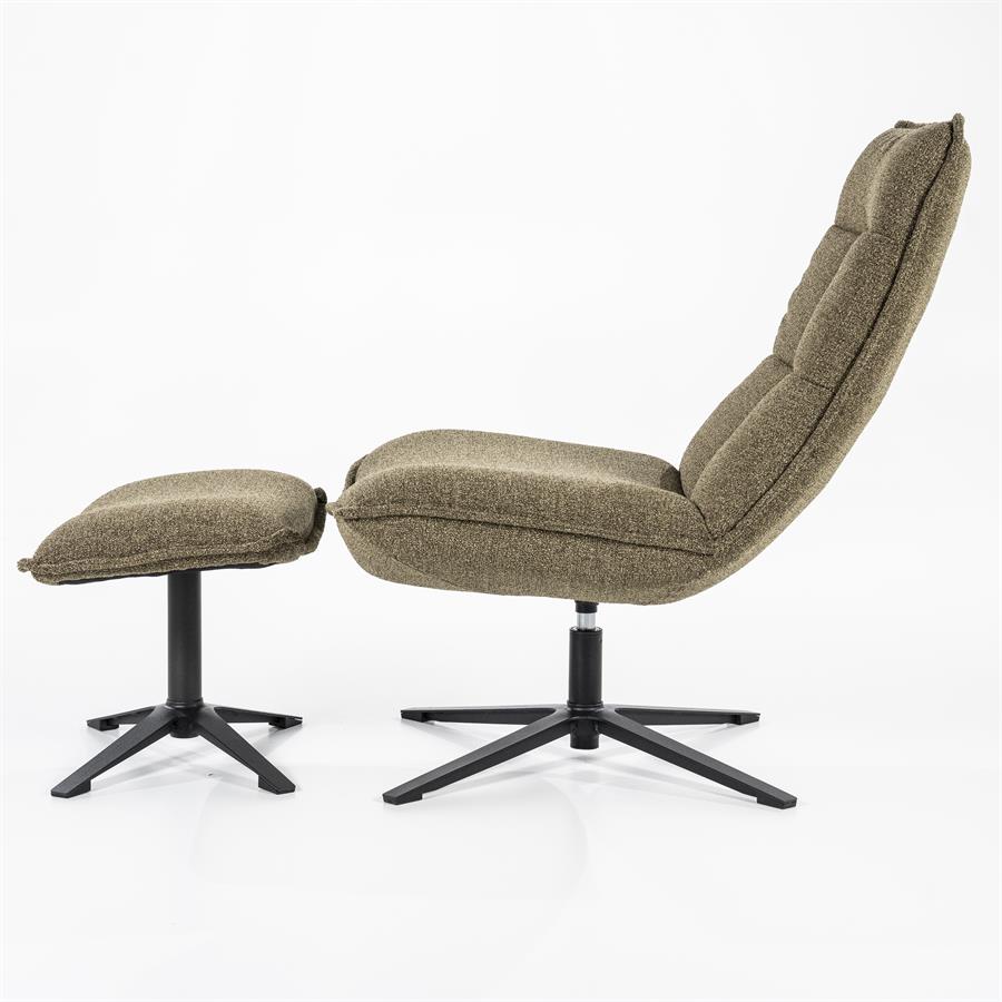 Fauteuil met voetenbank Marcus - roterend - bouclé: mosgroen, beige, grijs of antraciet - ELEO