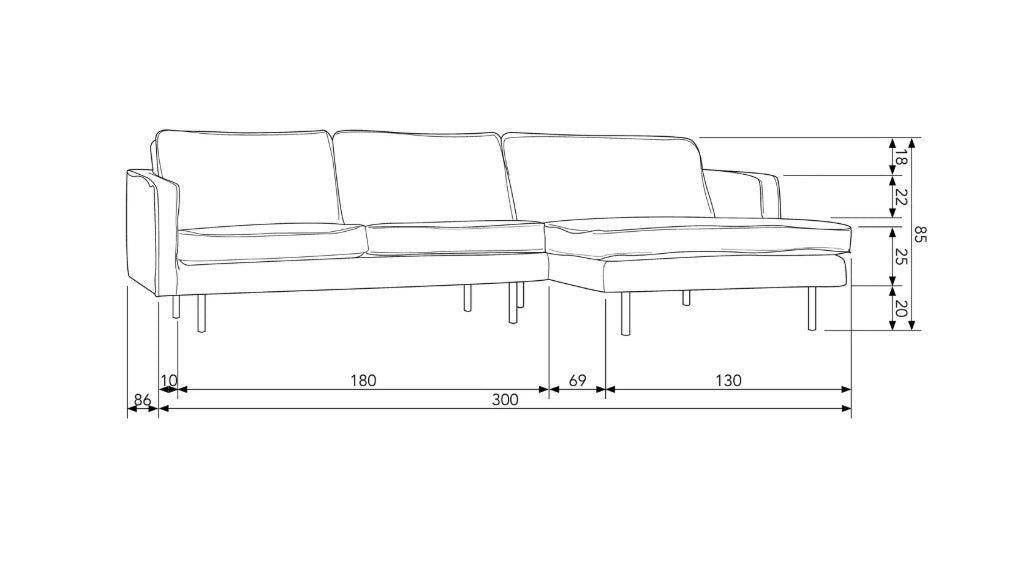 Salonset Rodeo - chaise longue rechts - ecoleer cognac, zwart of mosgroen - EEKH