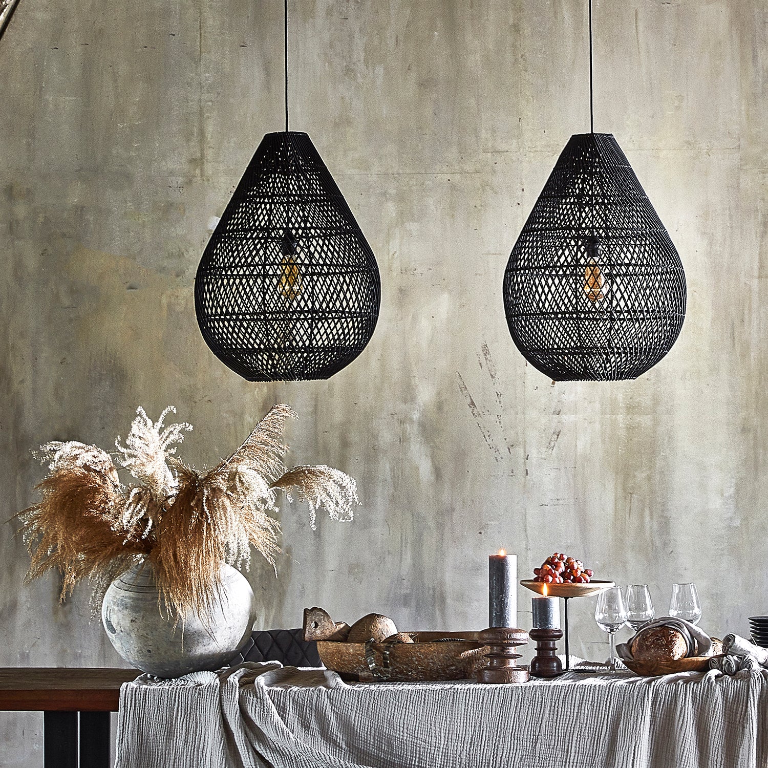 Maze druppel rotan hanglamp zwart - Ø 45x65 cm - RAW